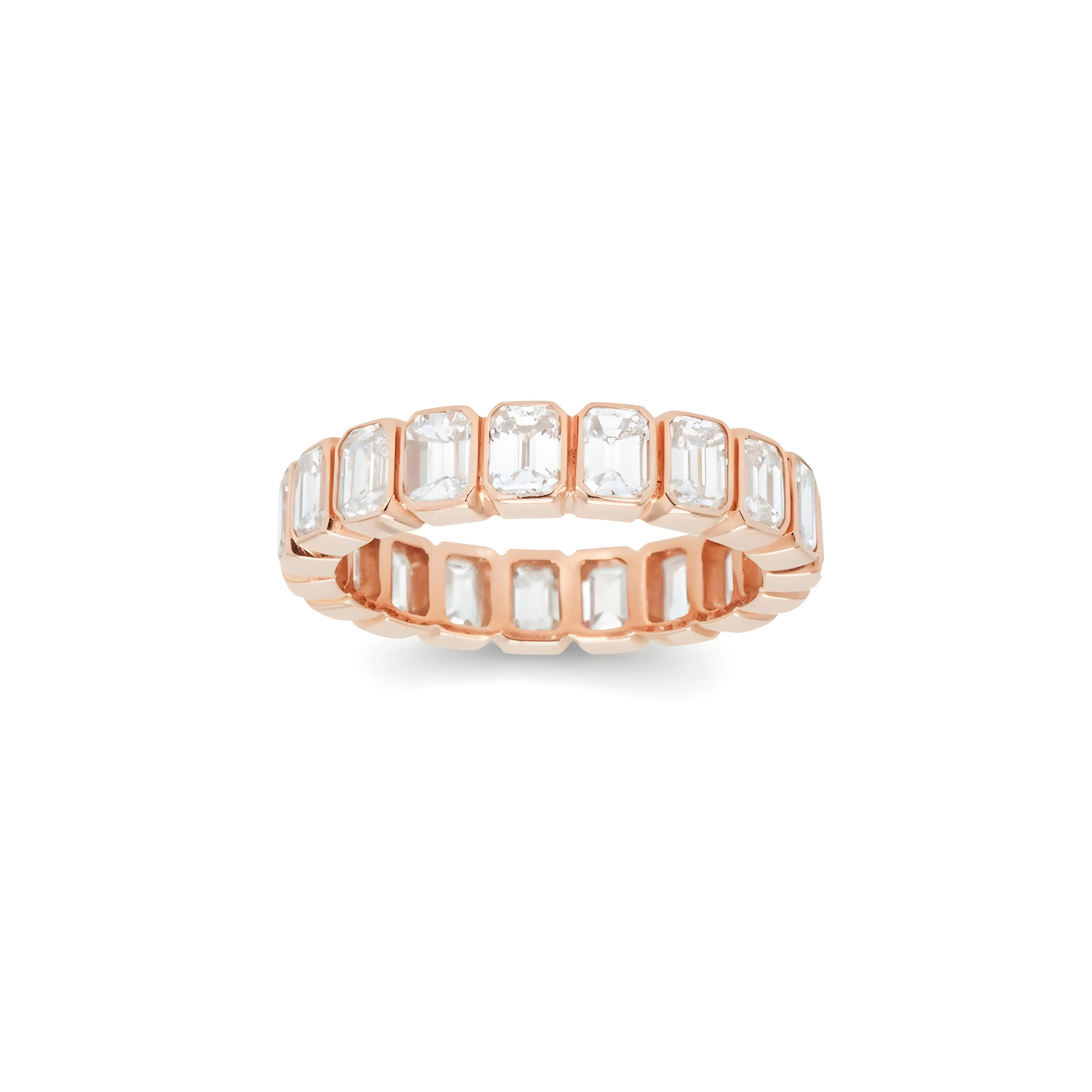 14K Yellow Gold Bezel Set Emerald Diamond Eternity Ring 3.70ct (size 6.75) - Image 9