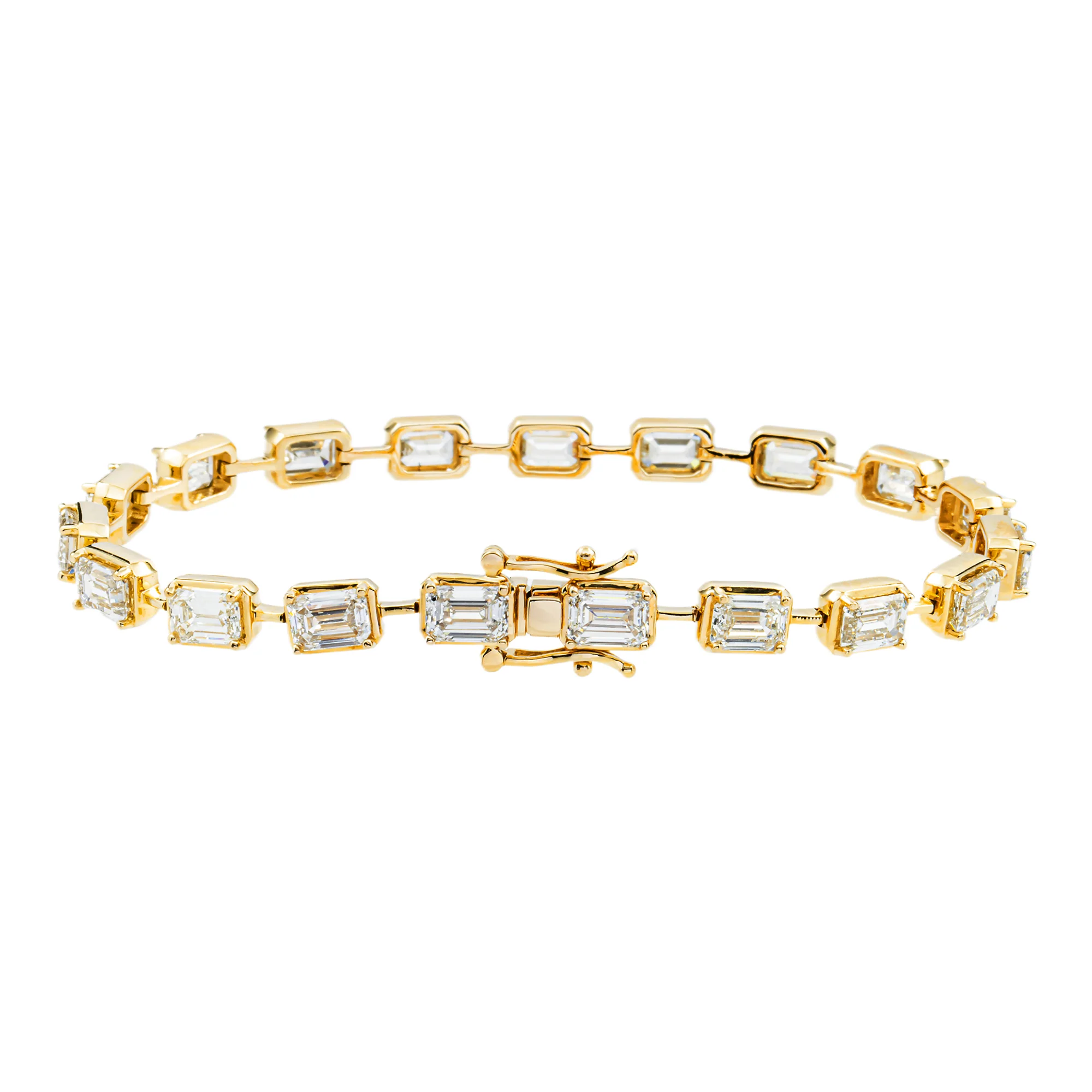 14K Yellow Gold Emerald Cut Diamond Satellite Bracelet 10.41ct - Image 4