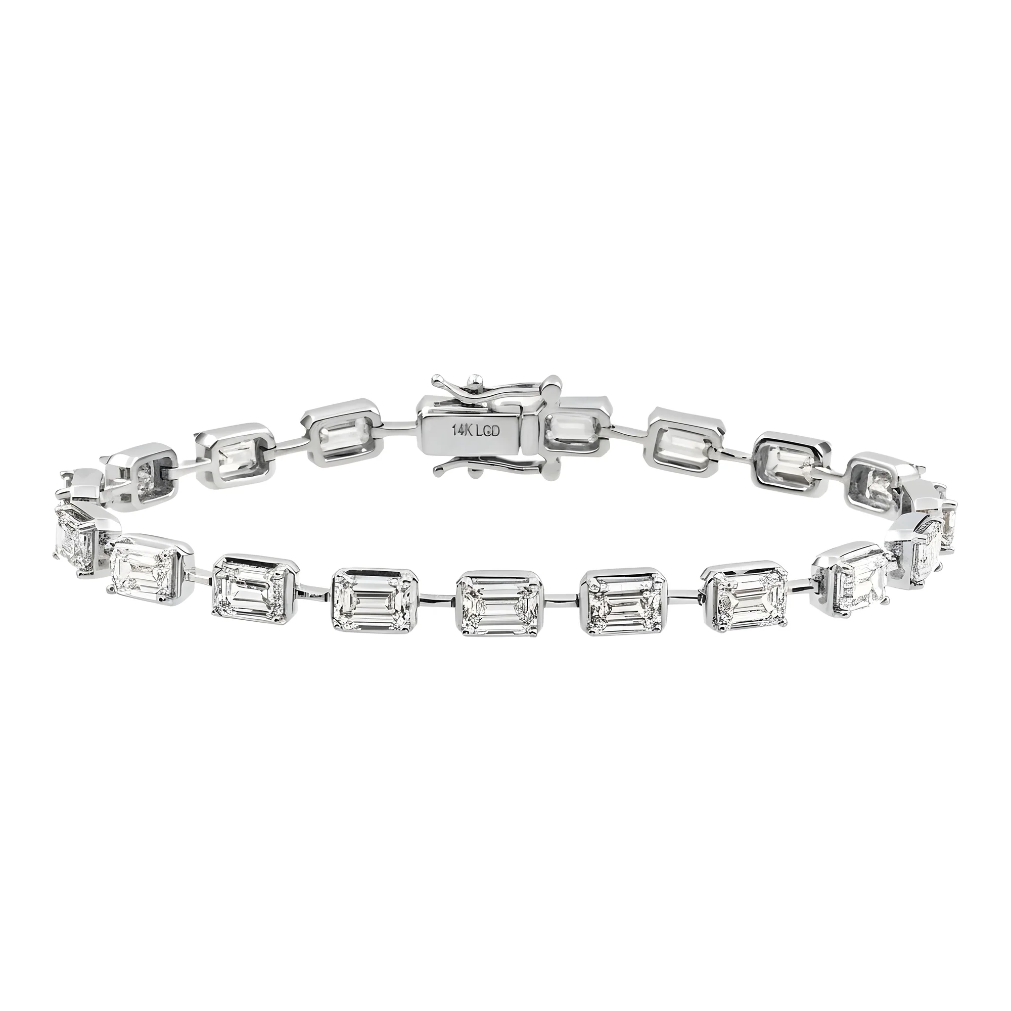 14K Yellow Gold Emerald Cut Diamond Satellite Bracelet 10.41ct - Image 5