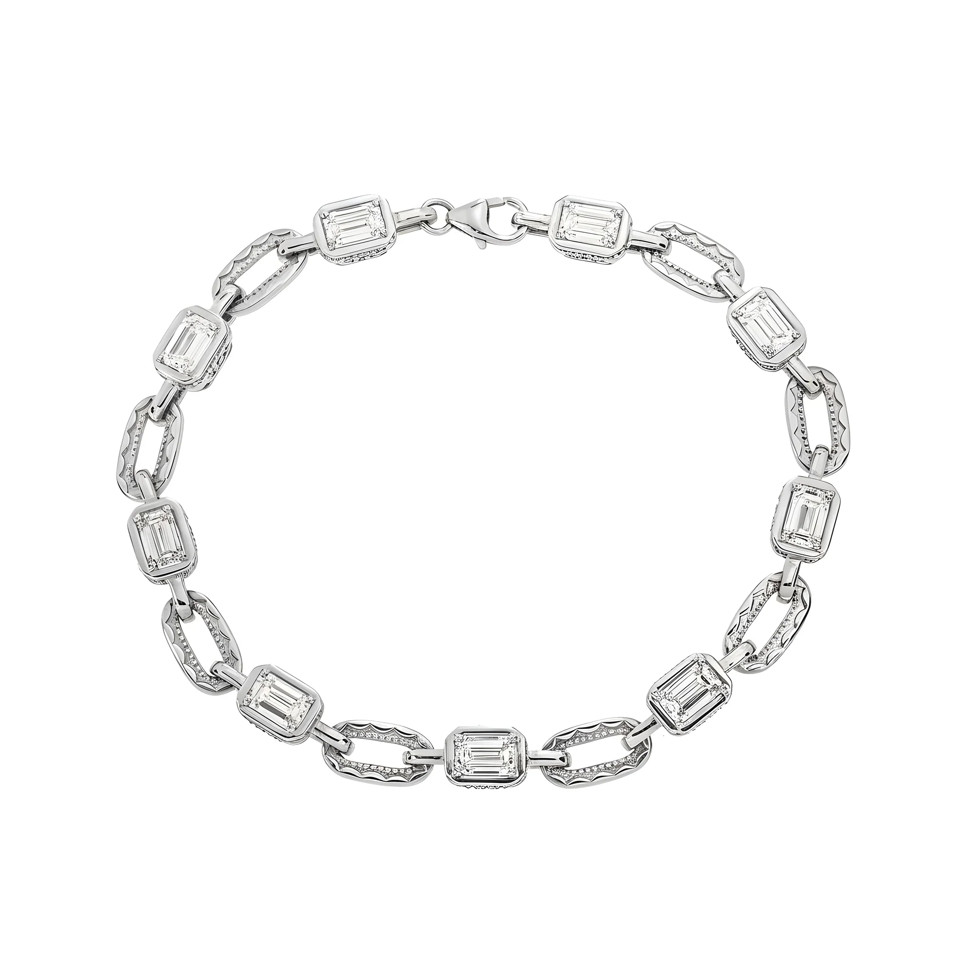 14K Yellow Gold Emerald Cut Paper Clip Link Bracelet 4.06ct - Image 4