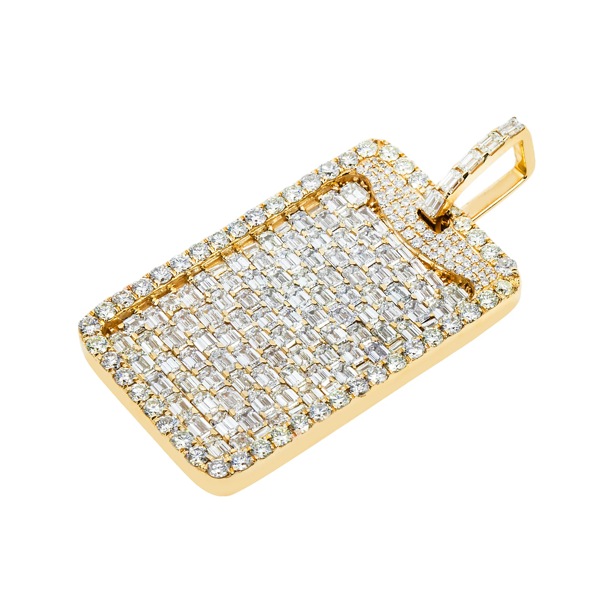 14K Yellow Gold Emerald & Round Diamond Dog Tag Pendant 11.75ct - Image 5