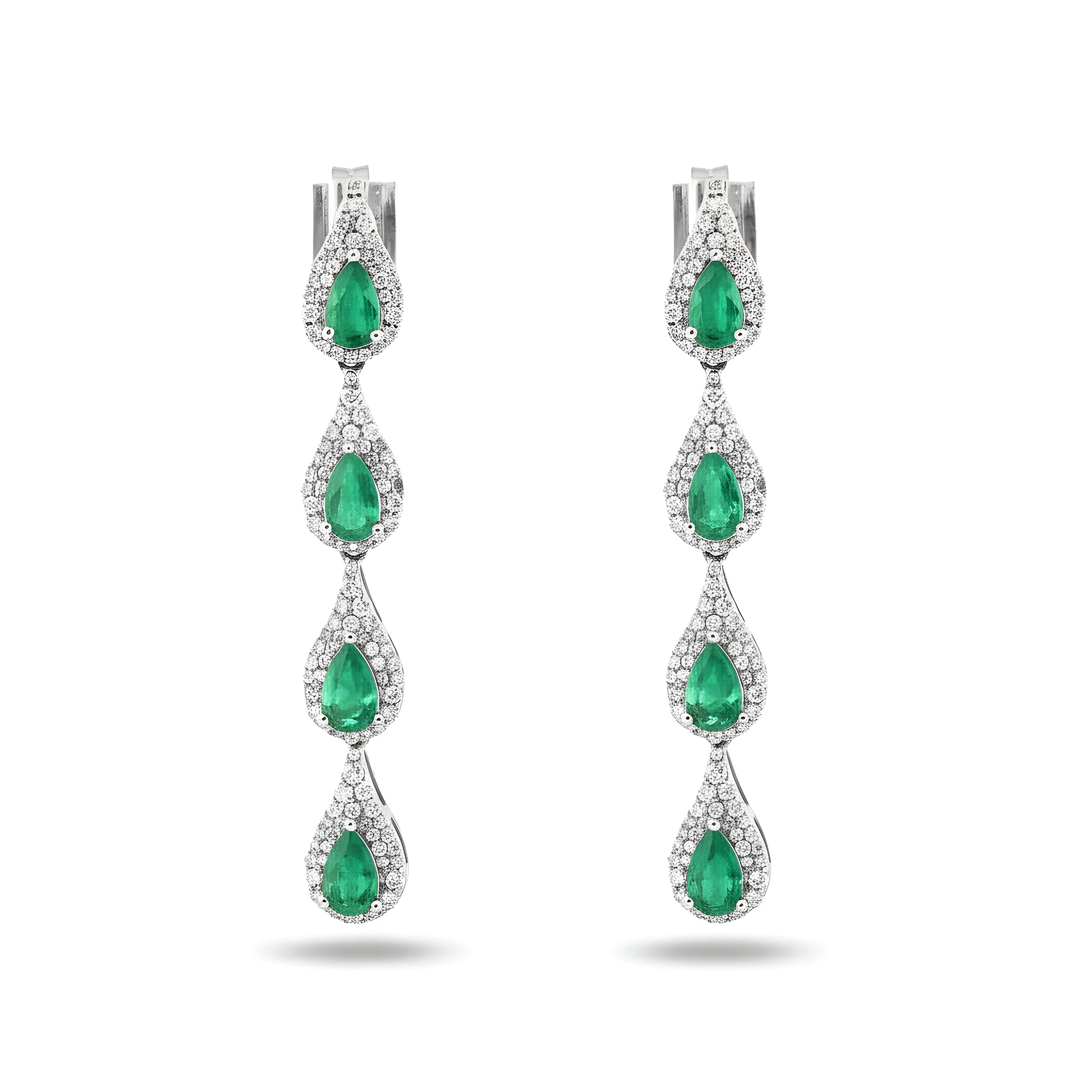 14K Yellow Gold Emerald & Round Diamond Drop Earrings 2.64ctw - Image 4