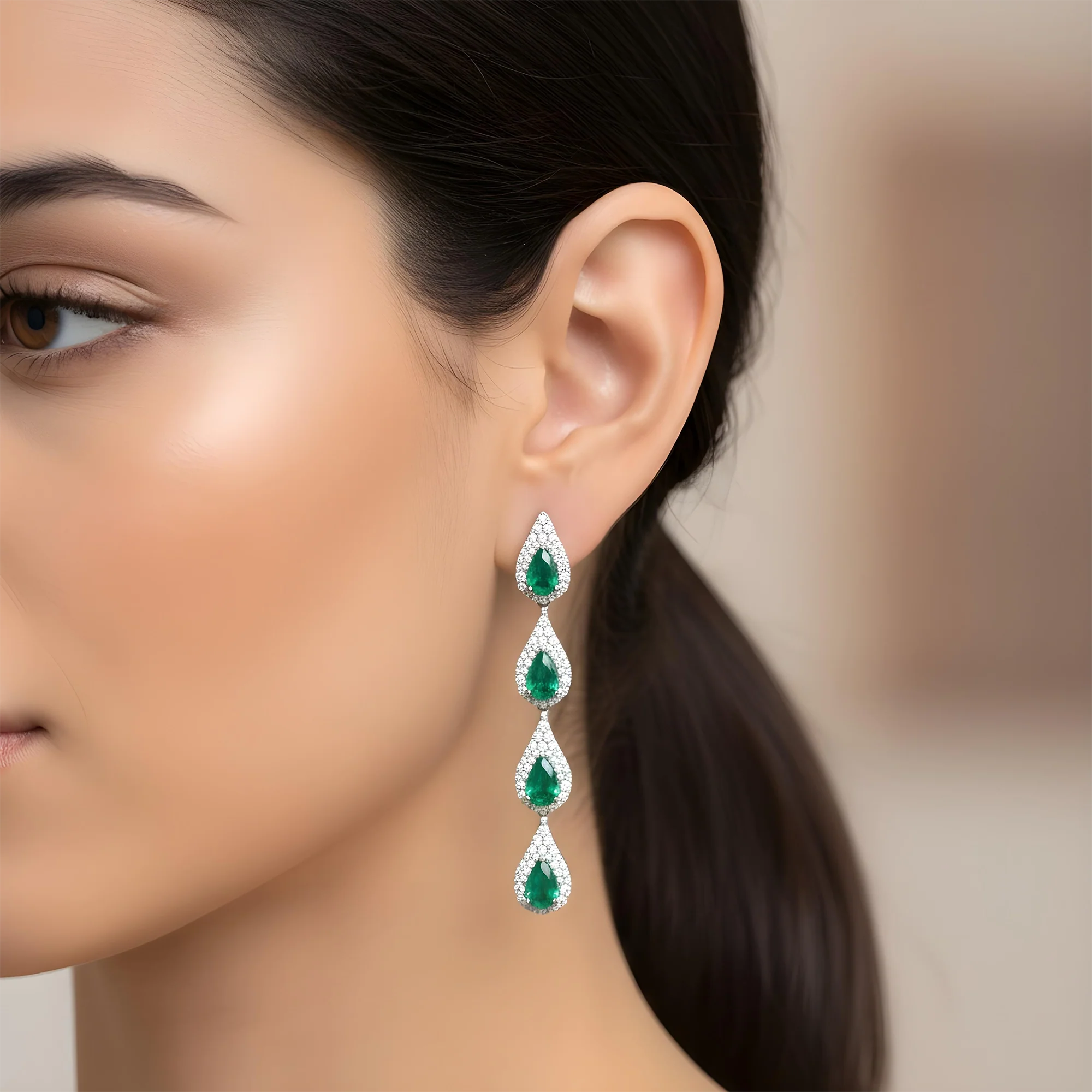 14K Yellow Gold Emerald & Round Diamond Drop Earrings 2.64ctw - Image 6