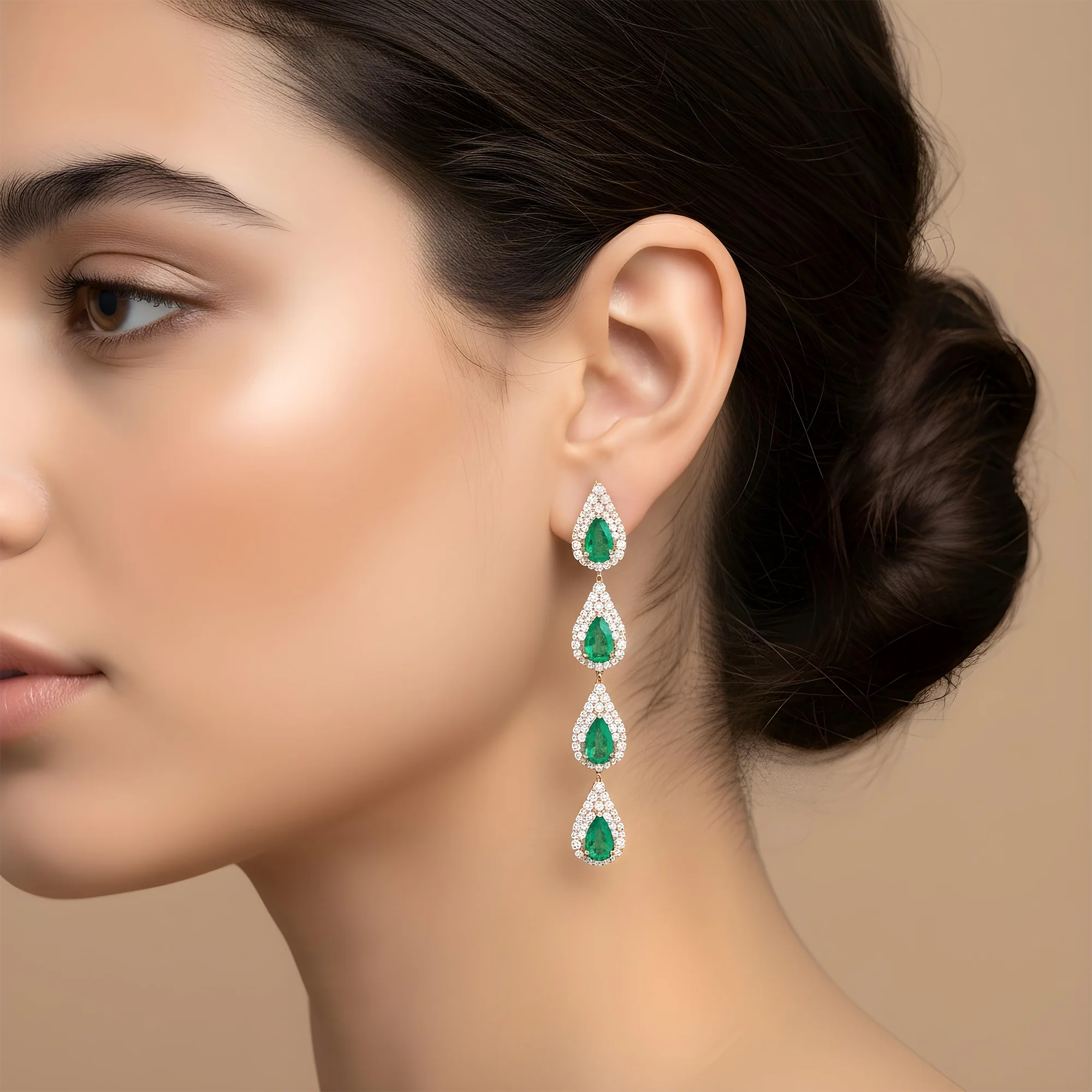 14K Yellow Gold Emerald & Round Diamond Drop Earrings 2.64ctw - Image 8