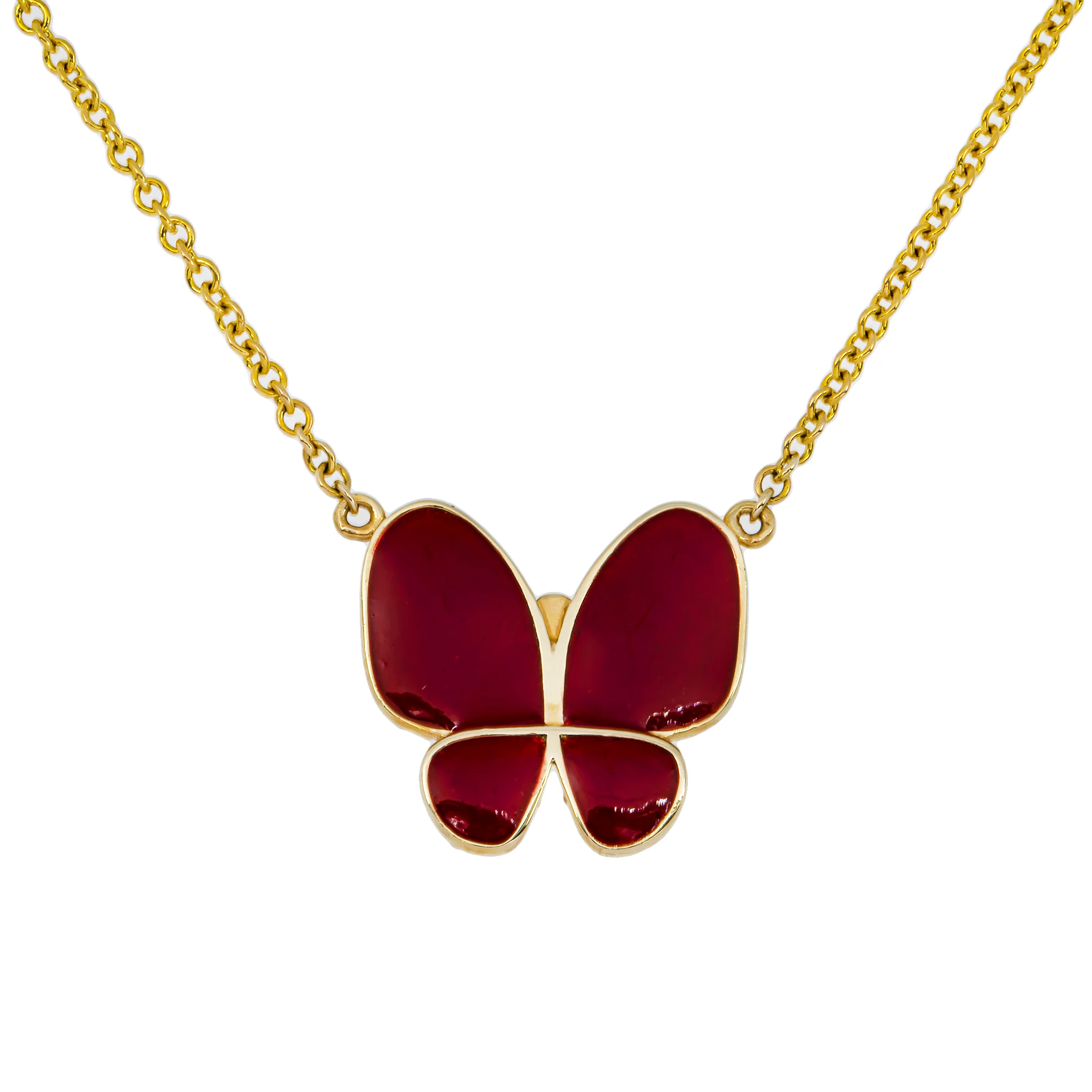 Double Sided - 14K Yellow Gold & Enamel Diamond Butterfly Pendant & Chain Necklace 1.20ct - Image 2