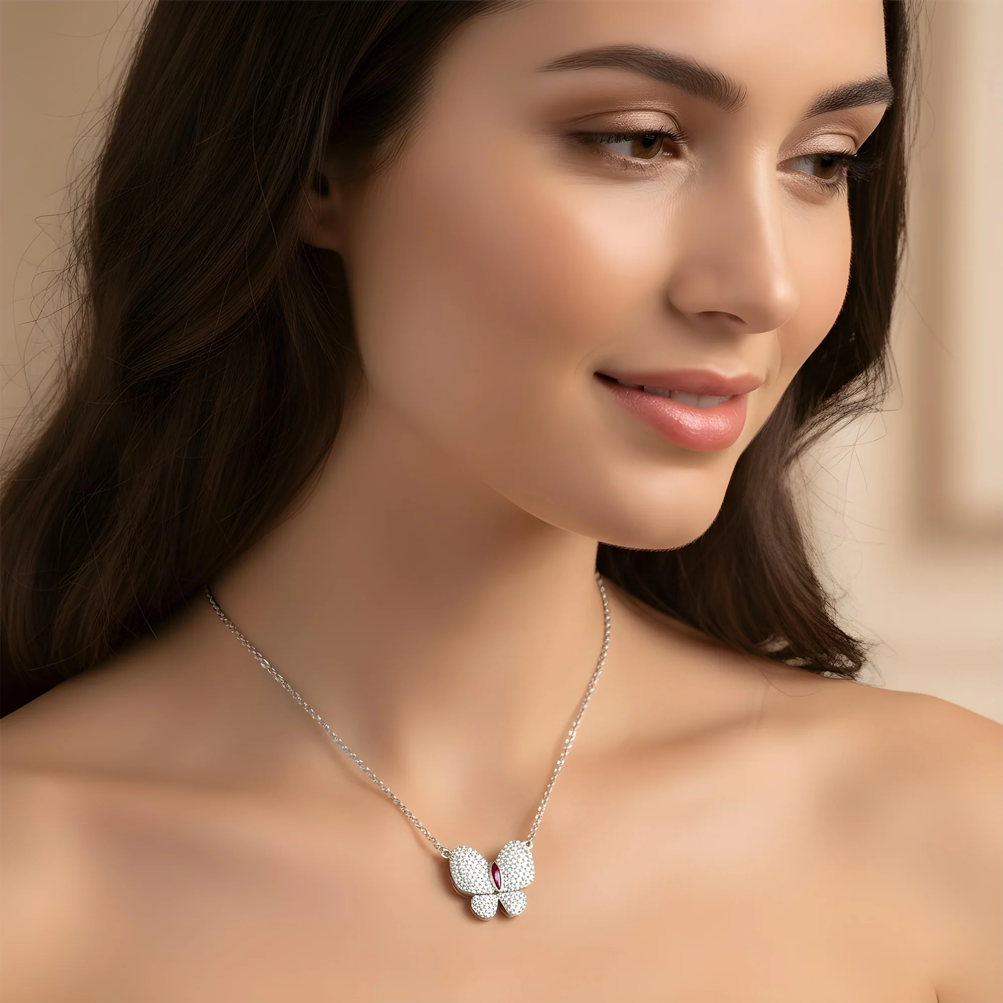 Double Sided - 14K Yellow Gold & Enamel Diamond Butterfly Pendant & Chain Necklace 1.20ct - Image 6