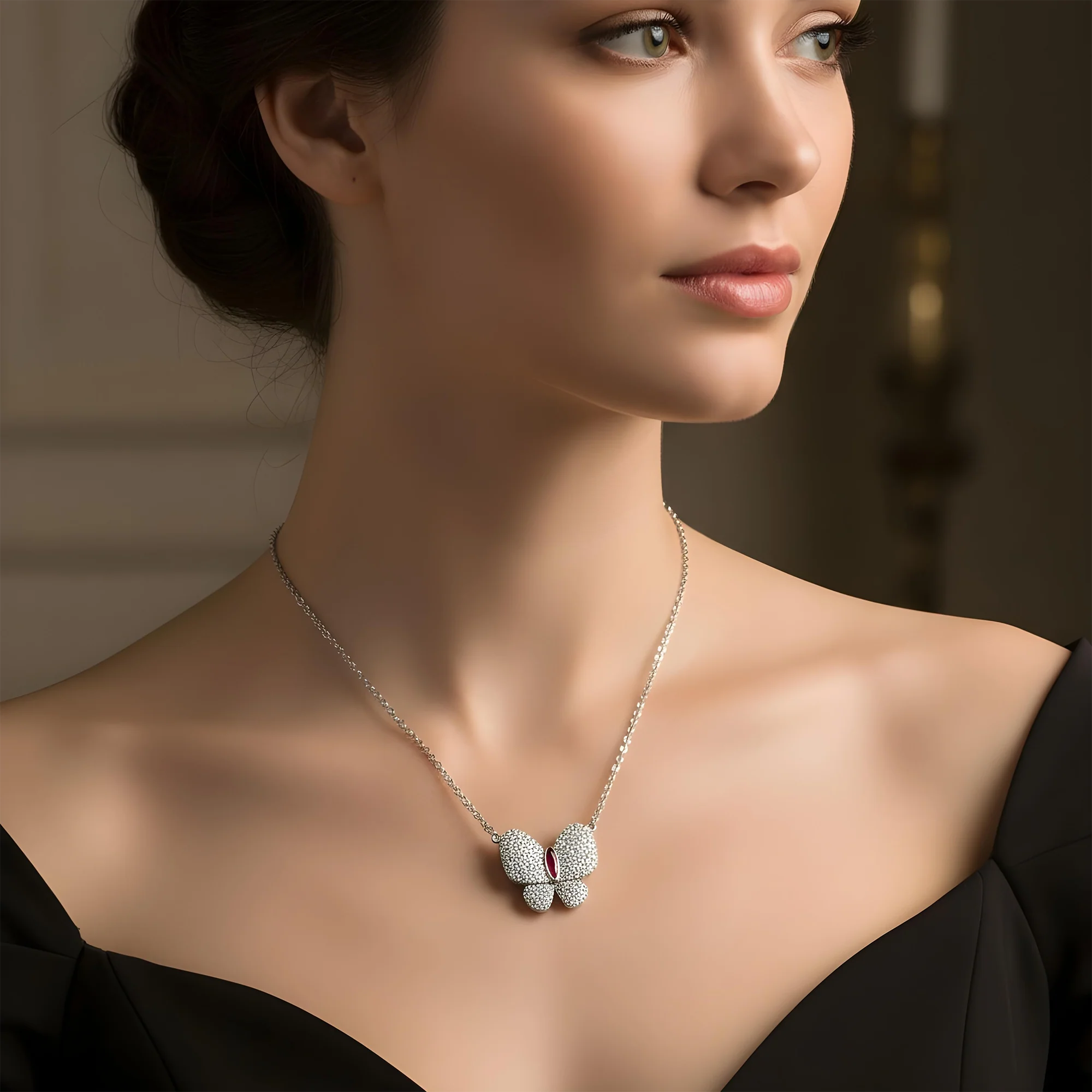 Double Sided - 14K Yellow Gold & Enamel Diamond Butterfly Pendant & Chain Necklace 1.20ct - Image 7