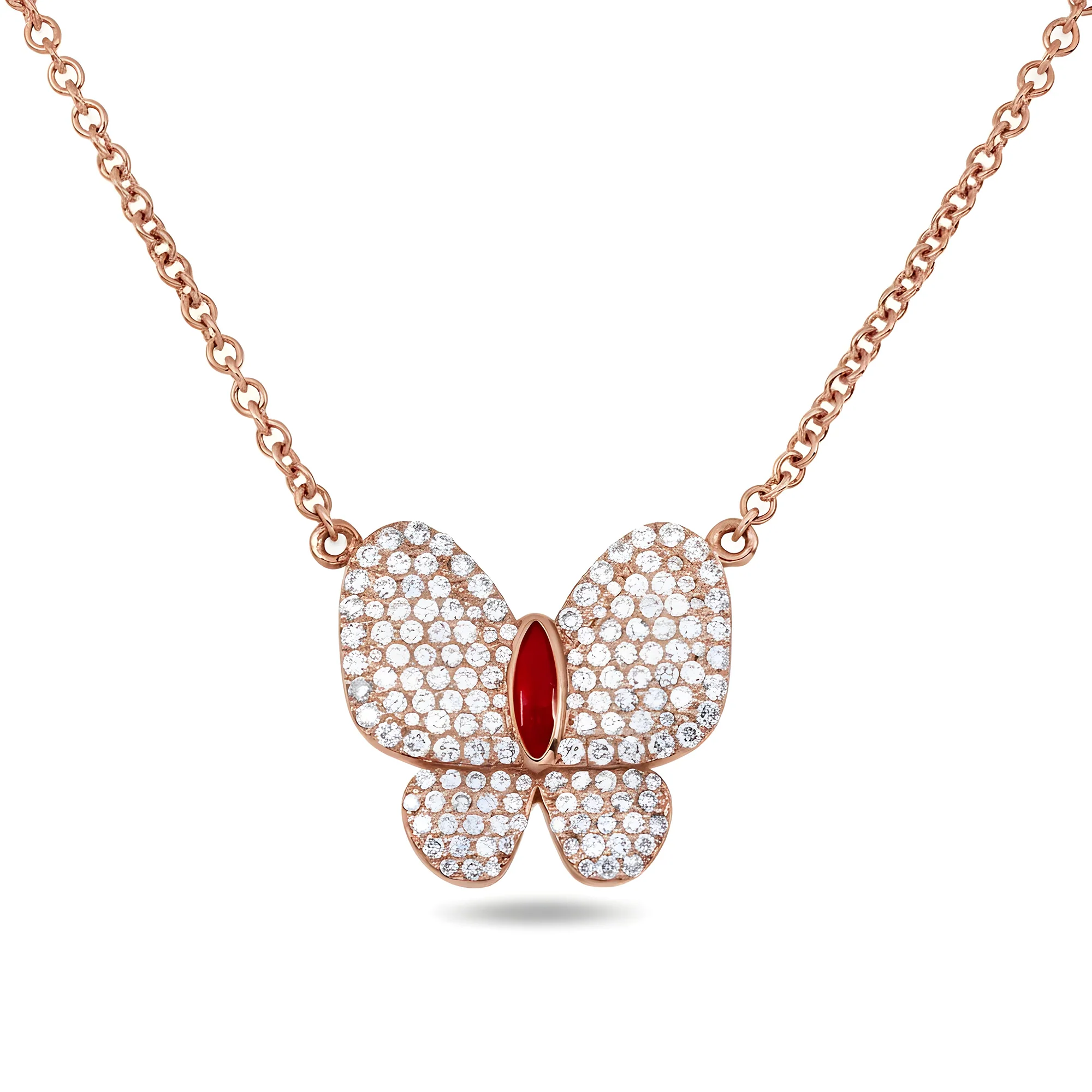 Double Sided - 14K Yellow Gold & Enamel Diamond Butterfly Pendant & Chain Necklace 1.20ct - Image 8
