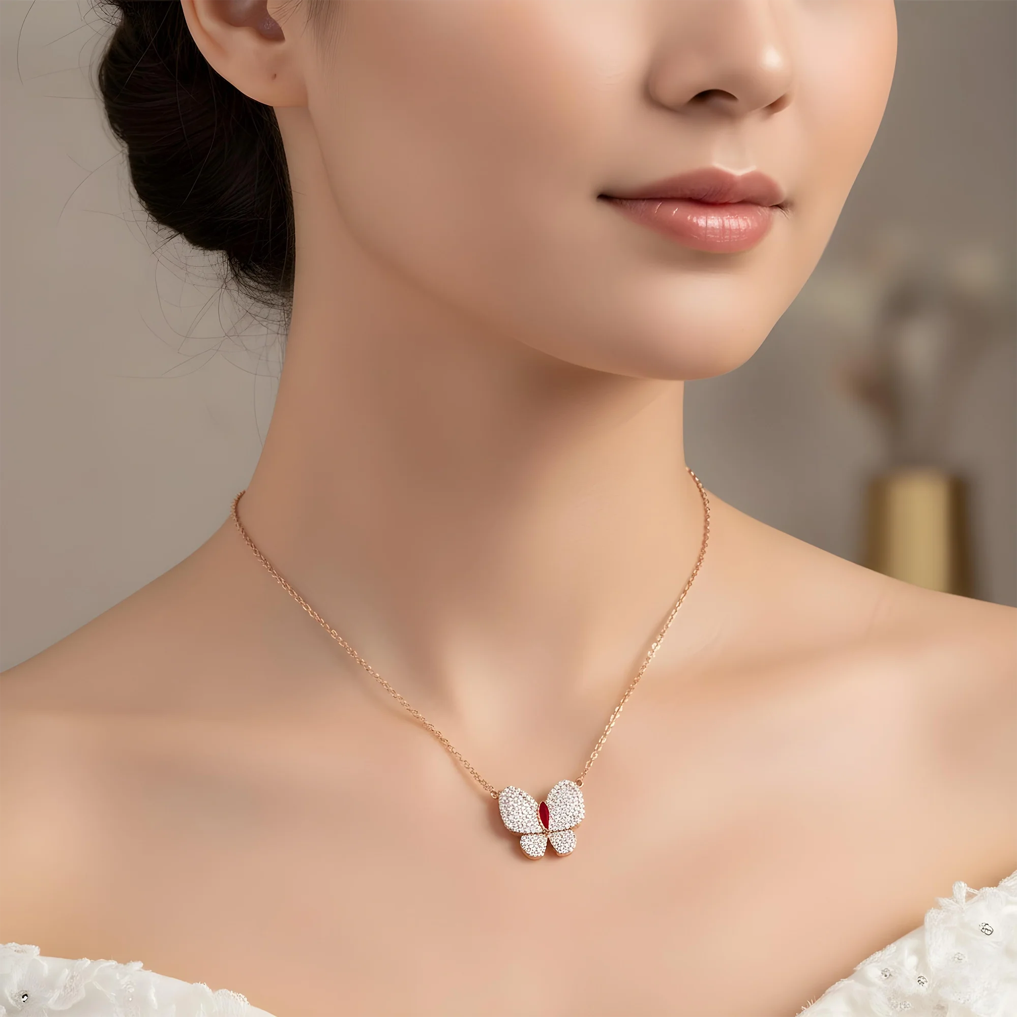 Double Sided - 14K Yellow Gold & Enamel Diamond Butterfly Pendant & Chain Necklace 1.20ct - Image 9