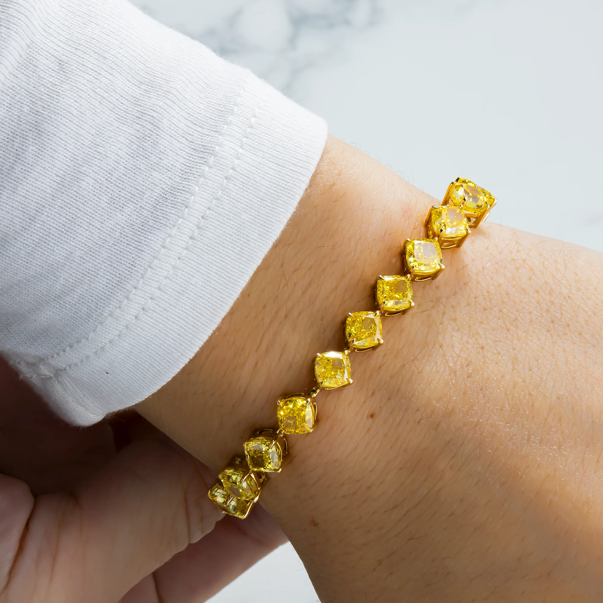 14K Yellow Gold Fancy Yellow Cushion Diamond Bracelet 24.73ct - Image 2