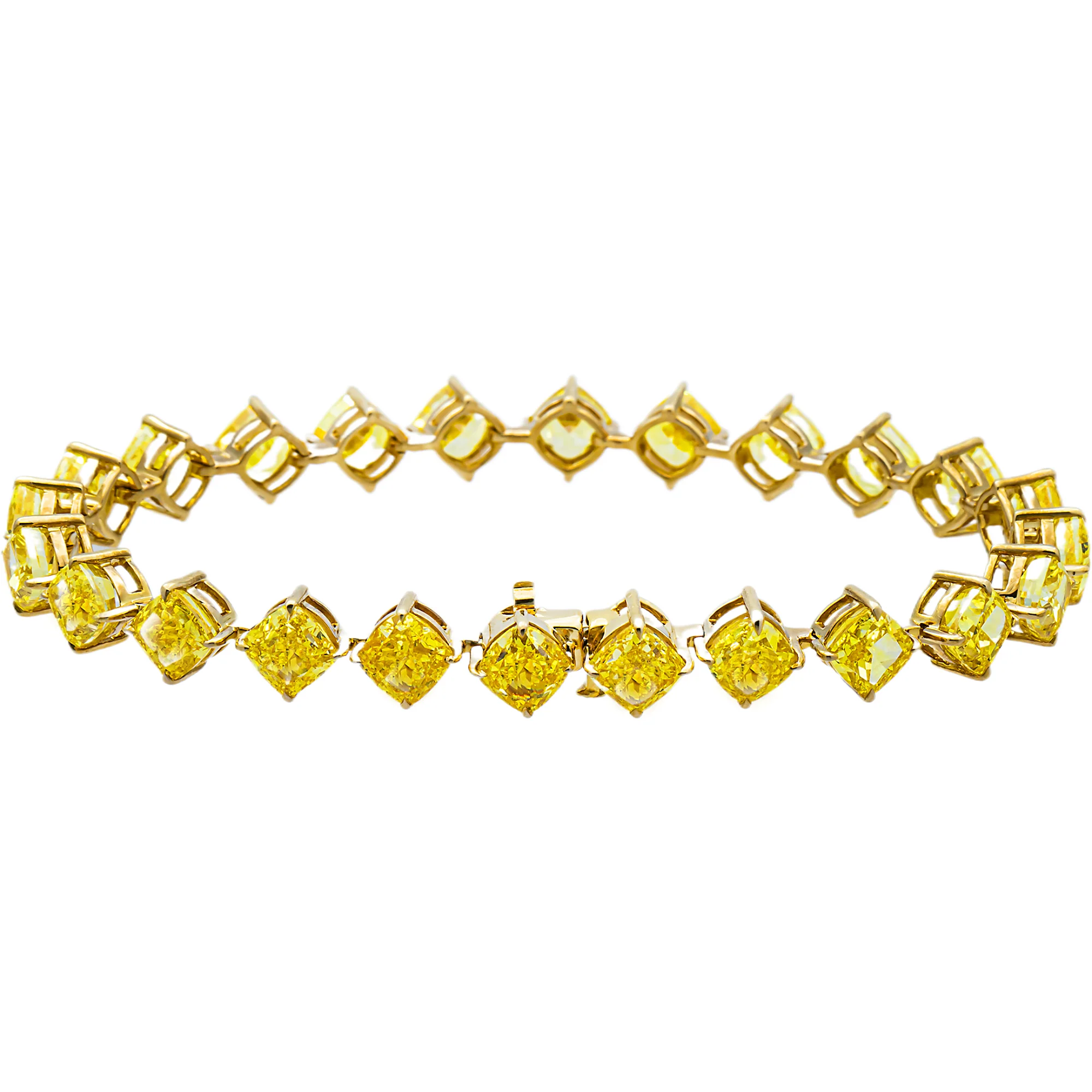 14K Yellow Gold Fancy Yellow Cushion Diamond Bracelet 24.73ct - Image 3
