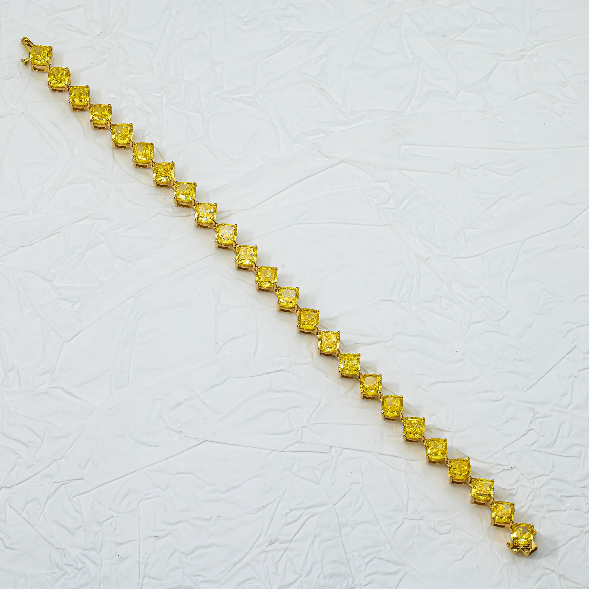 14K Yellow Gold Fancy Yellow Cushion Diamond Bracelet 24.73ct - Image 4