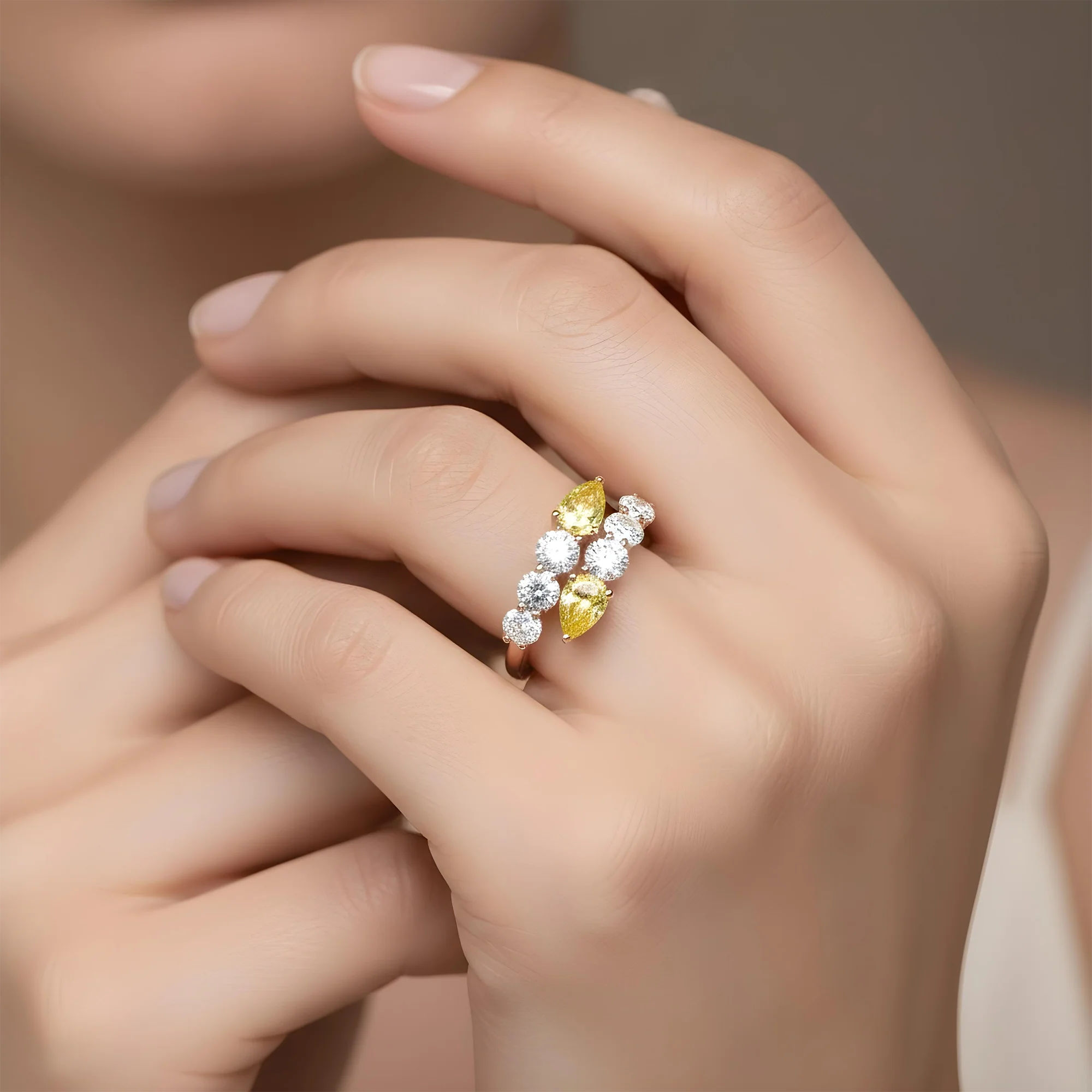 14K White Gold Fancy Yellow & White Diamond Wrap Ring 3.12ct - Image 10