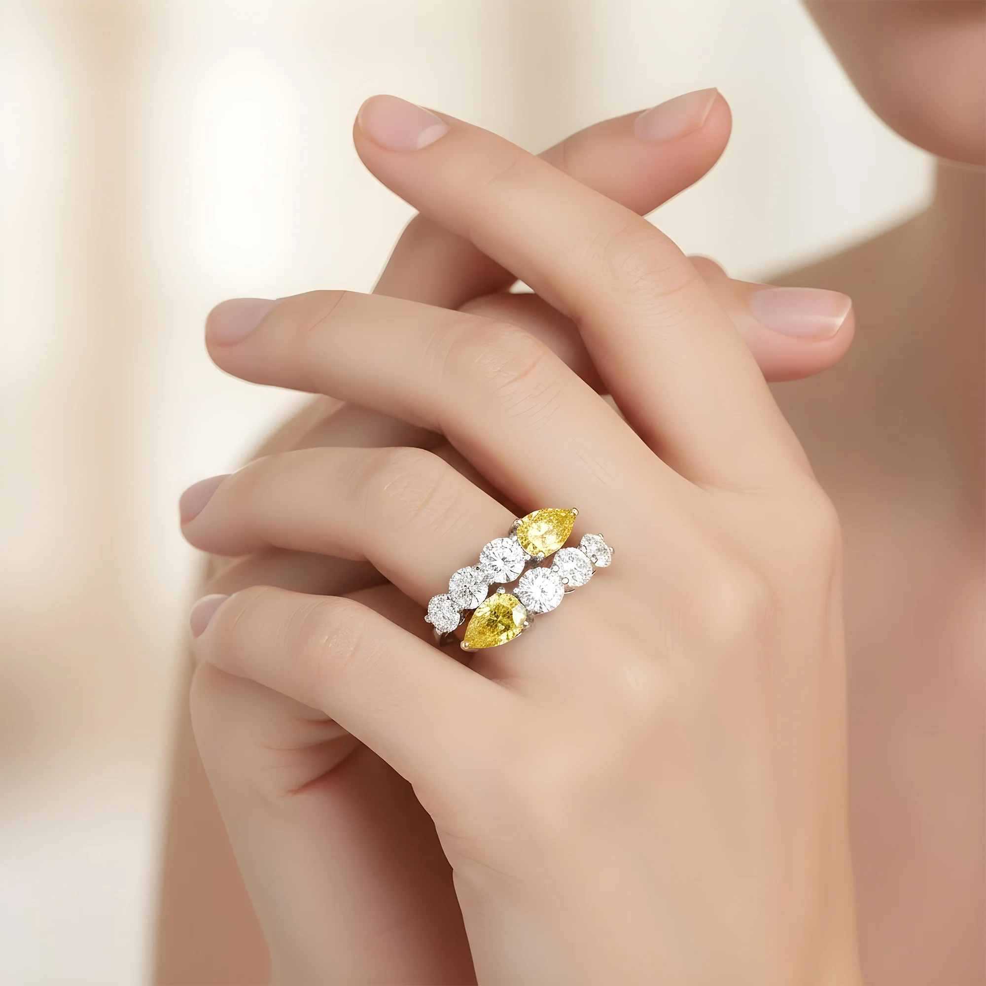 14K White Gold Fancy Yellow & White Diamond Wrap Ring 3.12ct - Image 2