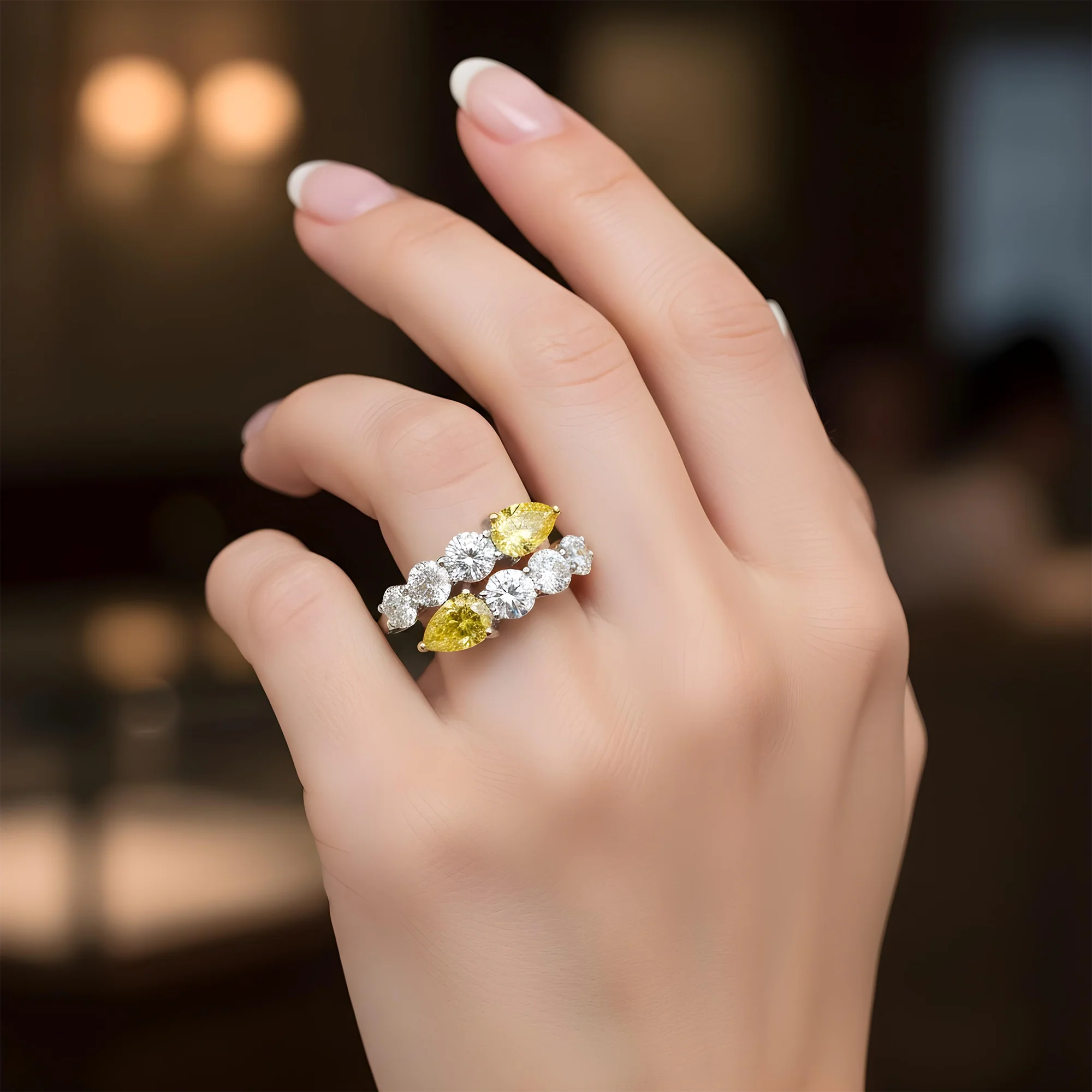 14K White Gold Fancy Yellow & White Diamond Wrap Ring 3.12ct - Image 3
