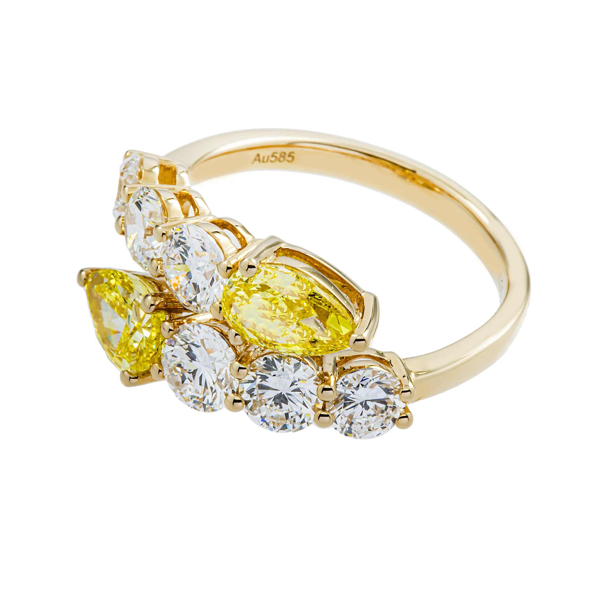 14K White Gold Fancy Yellow & White Diamond Wrap Ring 3.12ct - Image 8