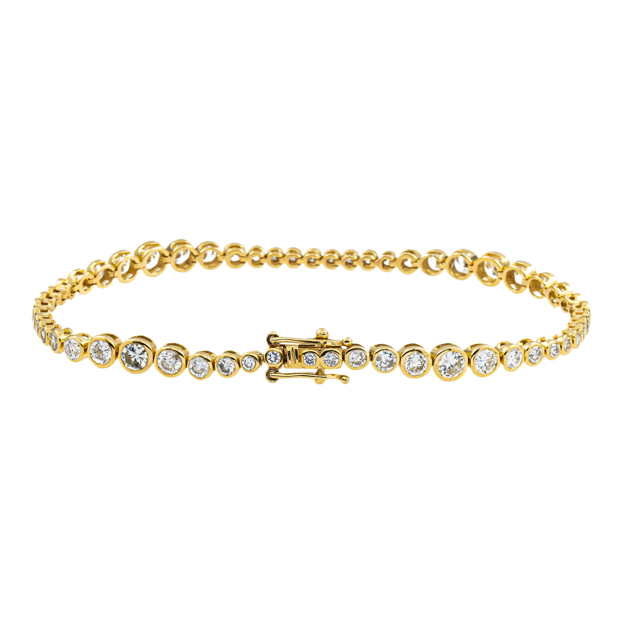 14K Yellow Gold Graduated Bezel Set Round Diamond Tennis Bracelet 3.09ct - Image 4