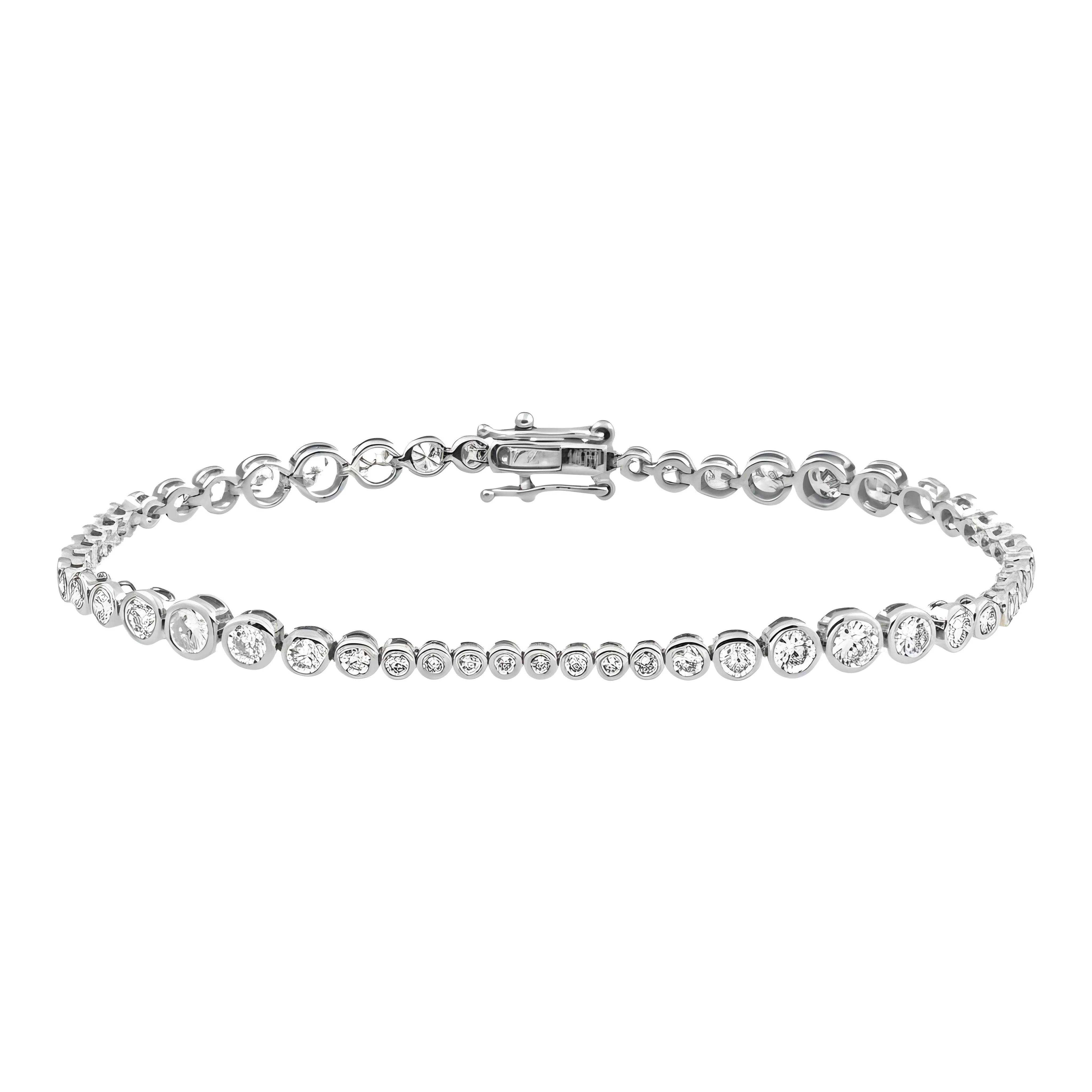 14K Yellow Gold Graduated Bezel Set Round Diamond Tennis Bracelet 3.09ct - Image 5