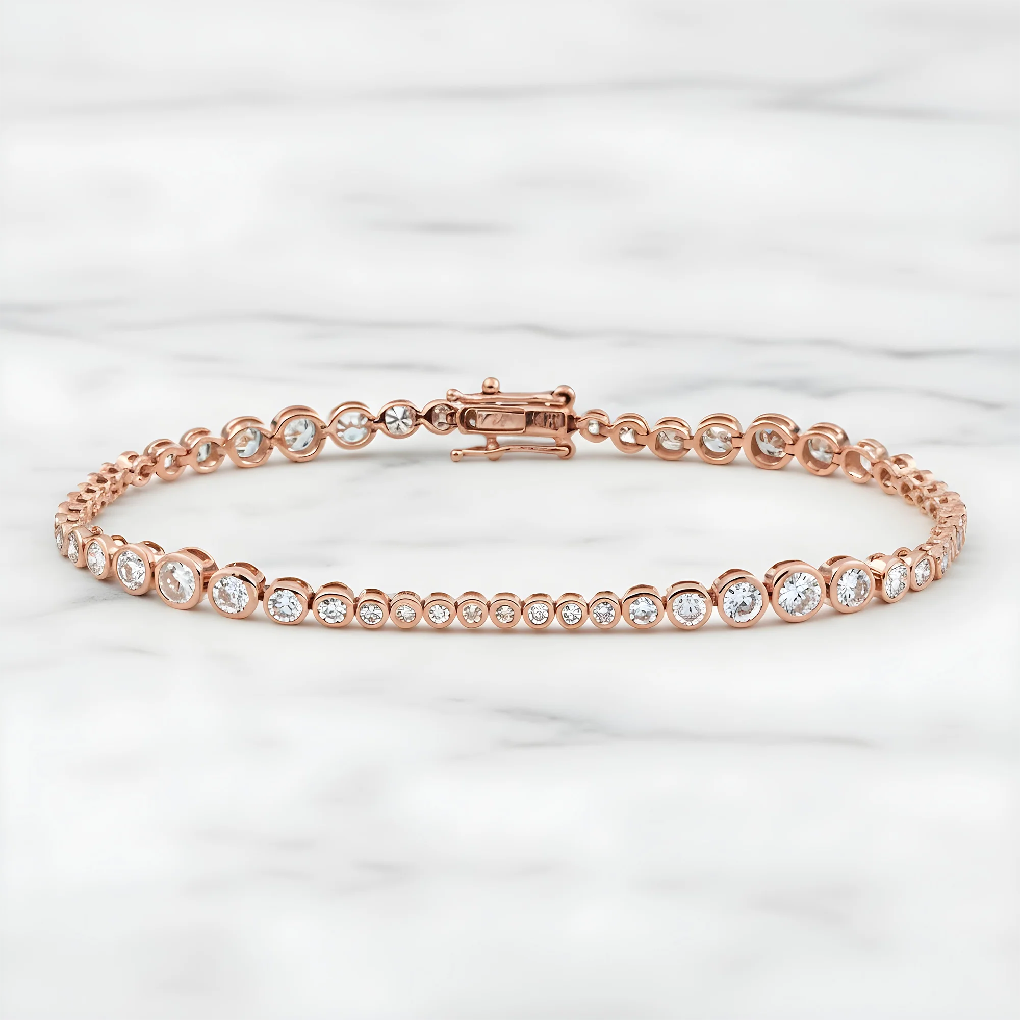 14K Yellow Gold Graduated Bezel Set Round Diamond Tennis Bracelet 3.09ct - Image 8