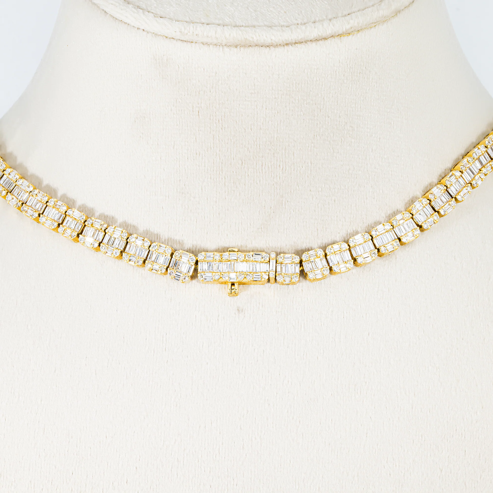 14K Yellow Gold Graduated Round & Baguette Cut Diamond Tennis Chain 22.65ct - Image 3