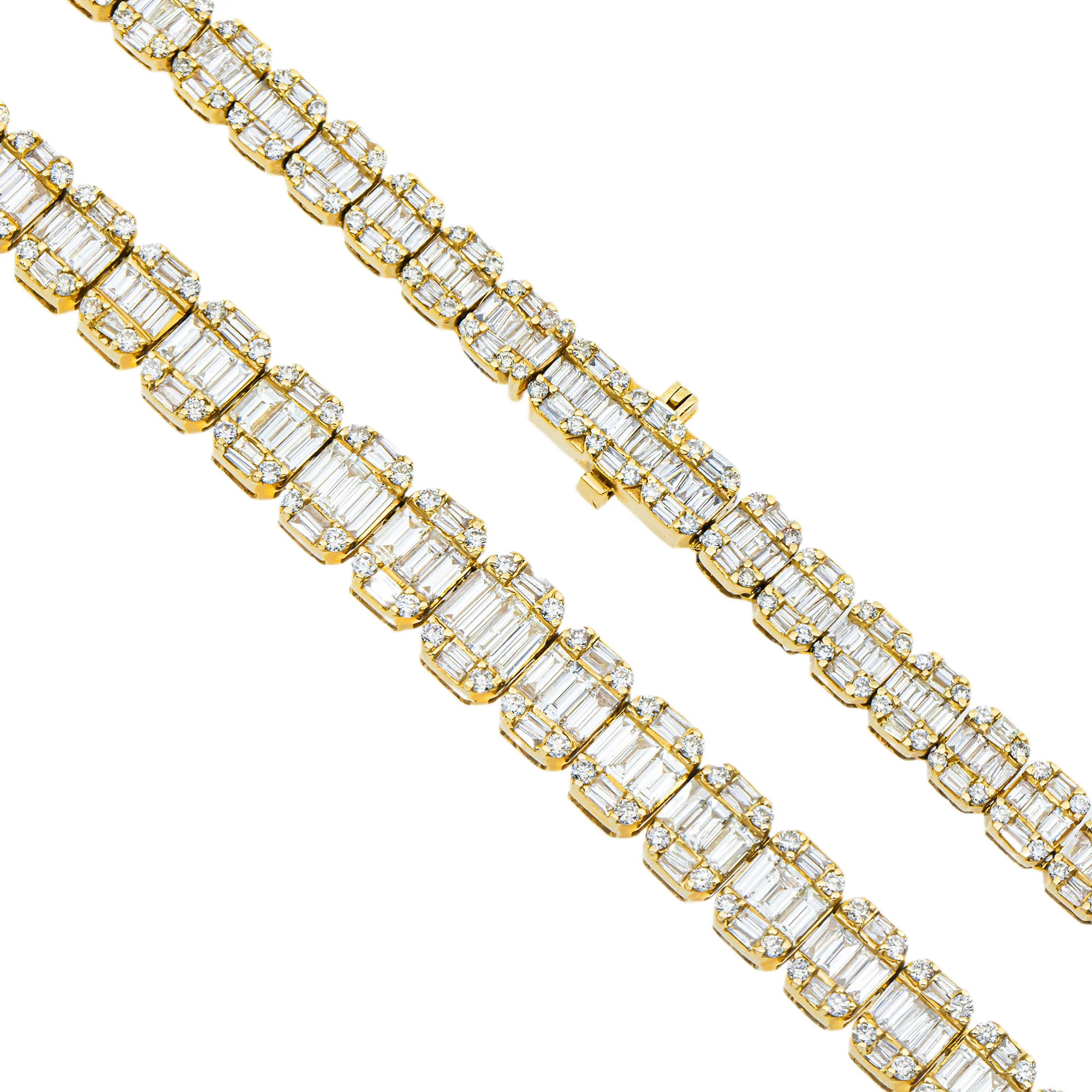 14K Yellow Gold Graduated Round & Baguette Cut Diamond Tennis Chain 22.65ct - Image 4