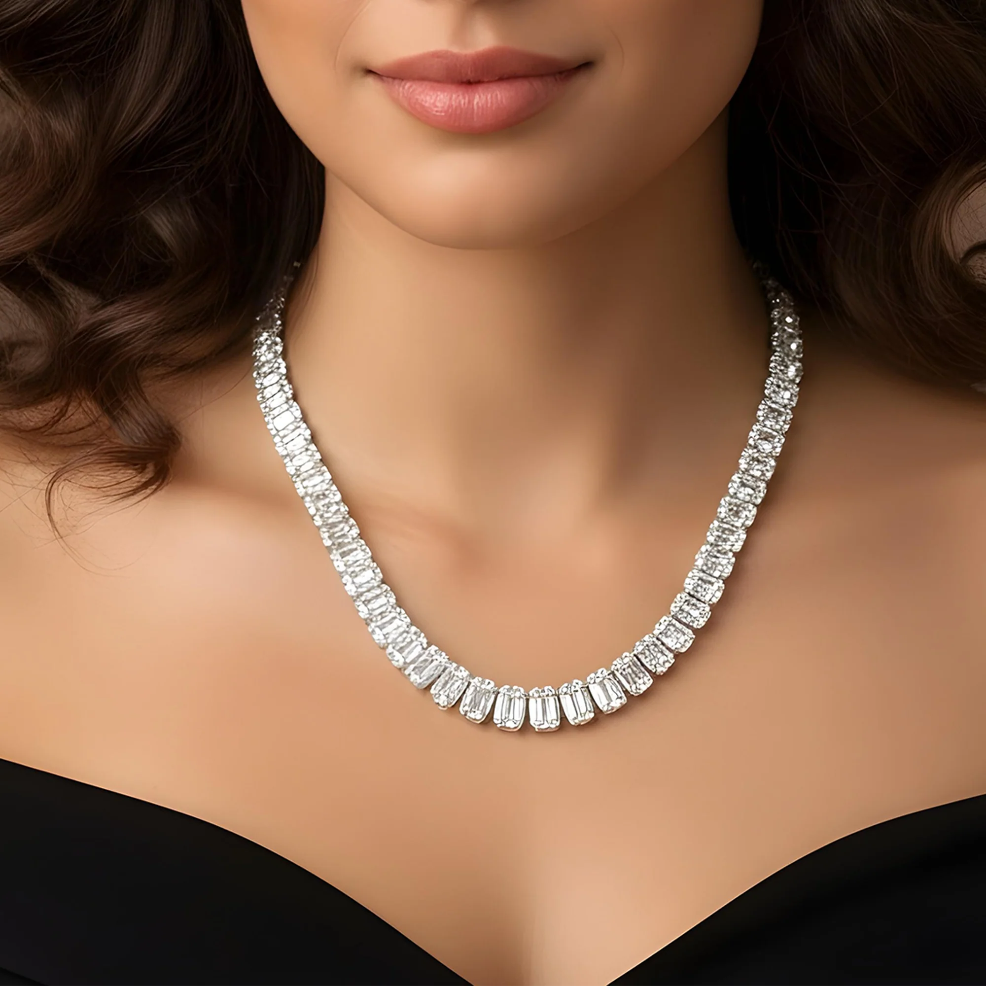 14K Yellow Gold Graduated Round & Baguette Cut Diamond Tennis Chain 22.65ct - Image 6