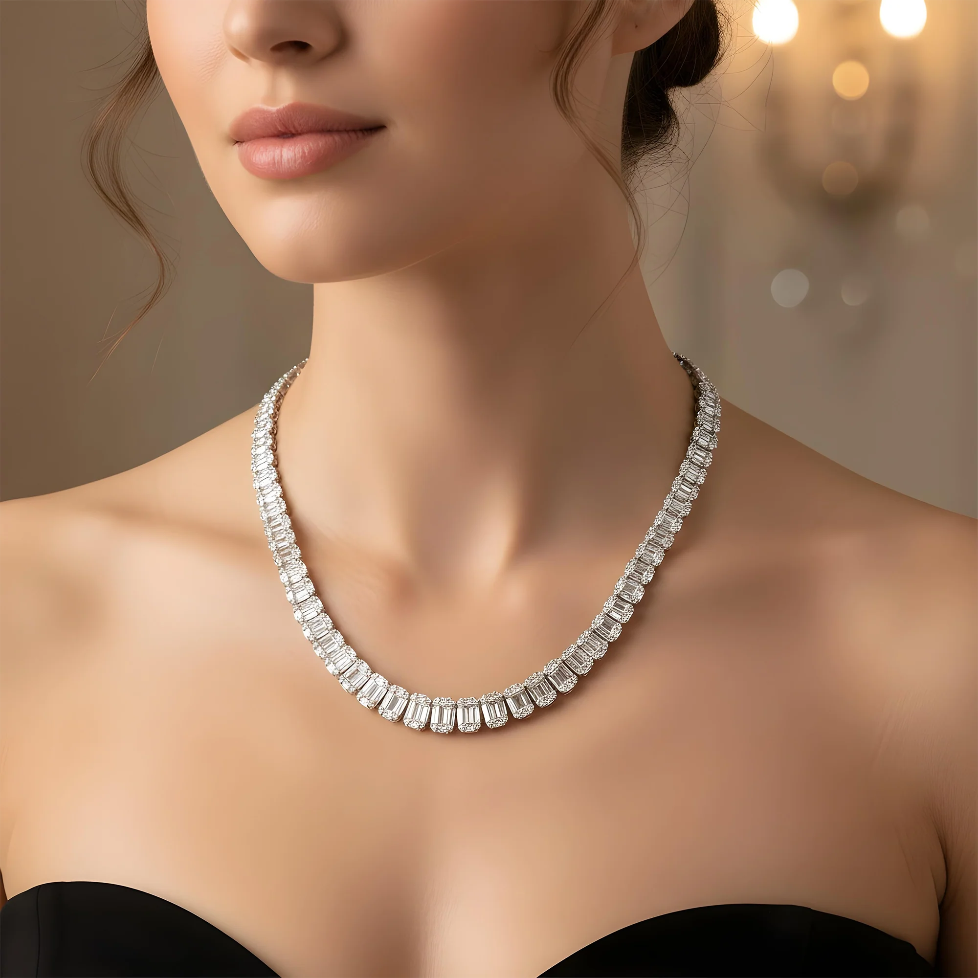 14K Yellow Gold Graduated Round & Baguette Cut Diamond Tennis Chain 22.65ct - Image 7