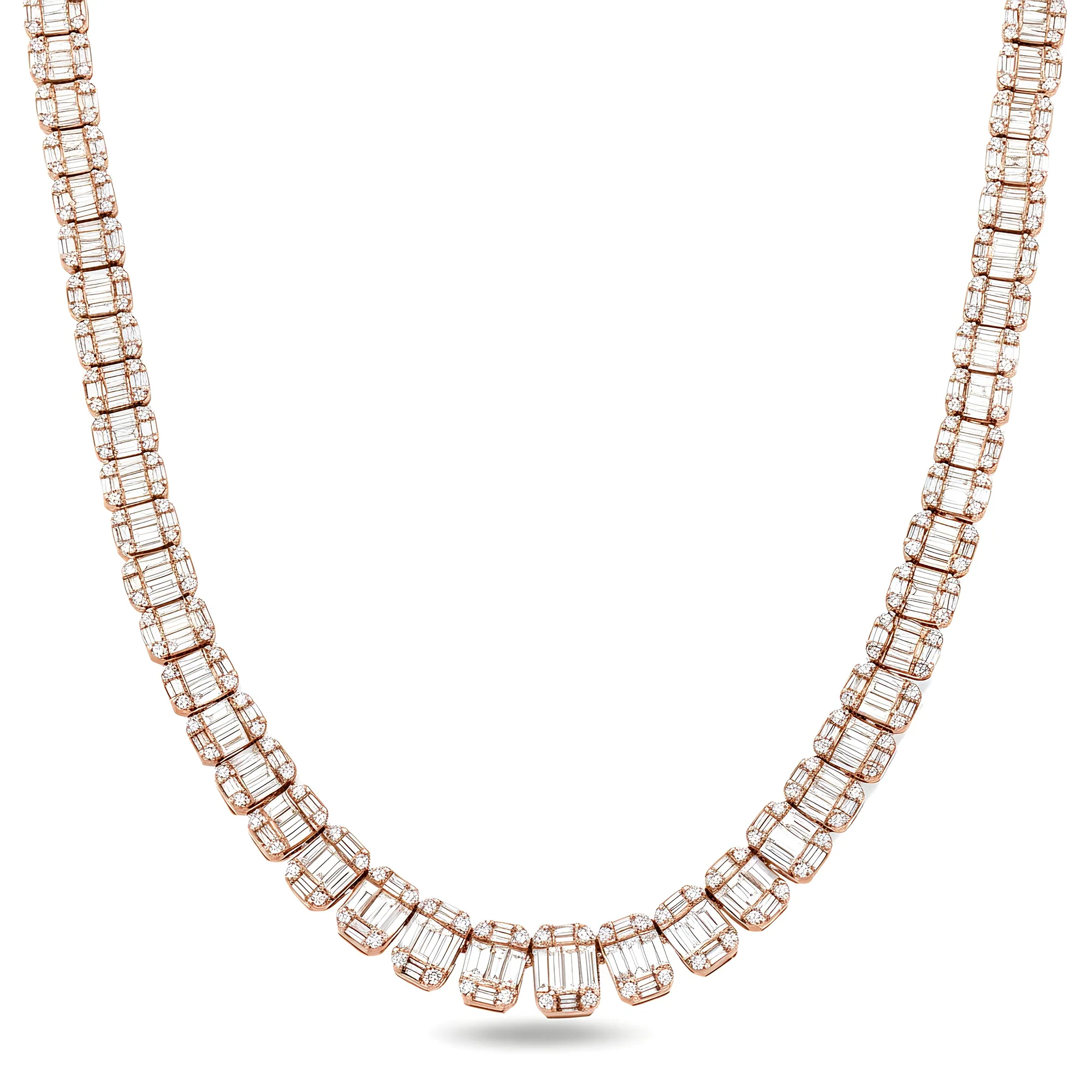 14K Yellow Gold Graduated Round & Baguette Cut Diamond Tennis Chain 22.65ct - Image 8