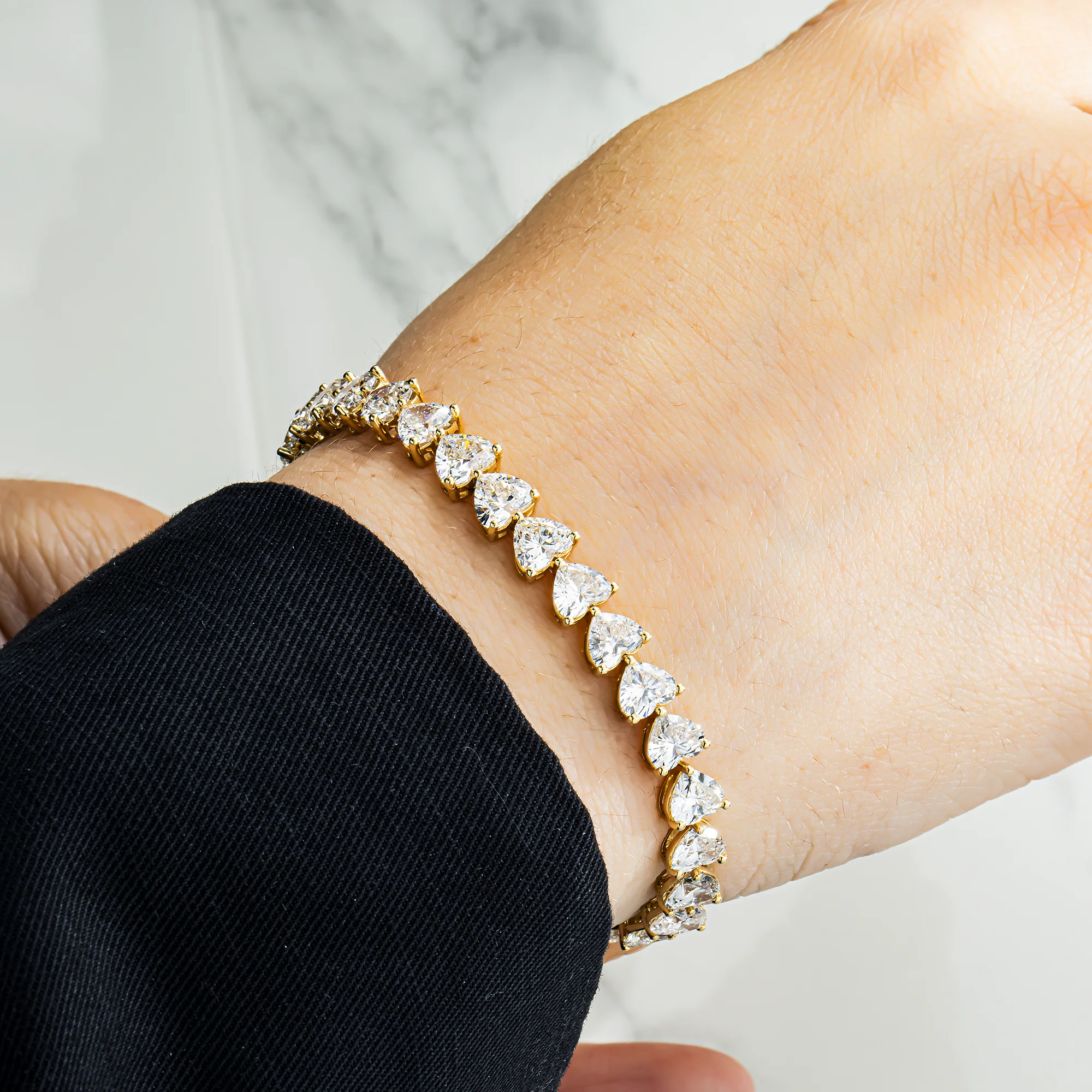 14K Yellow Gold Heart Cut Diamond Tennis Bracelet 17.13ct - Image 2