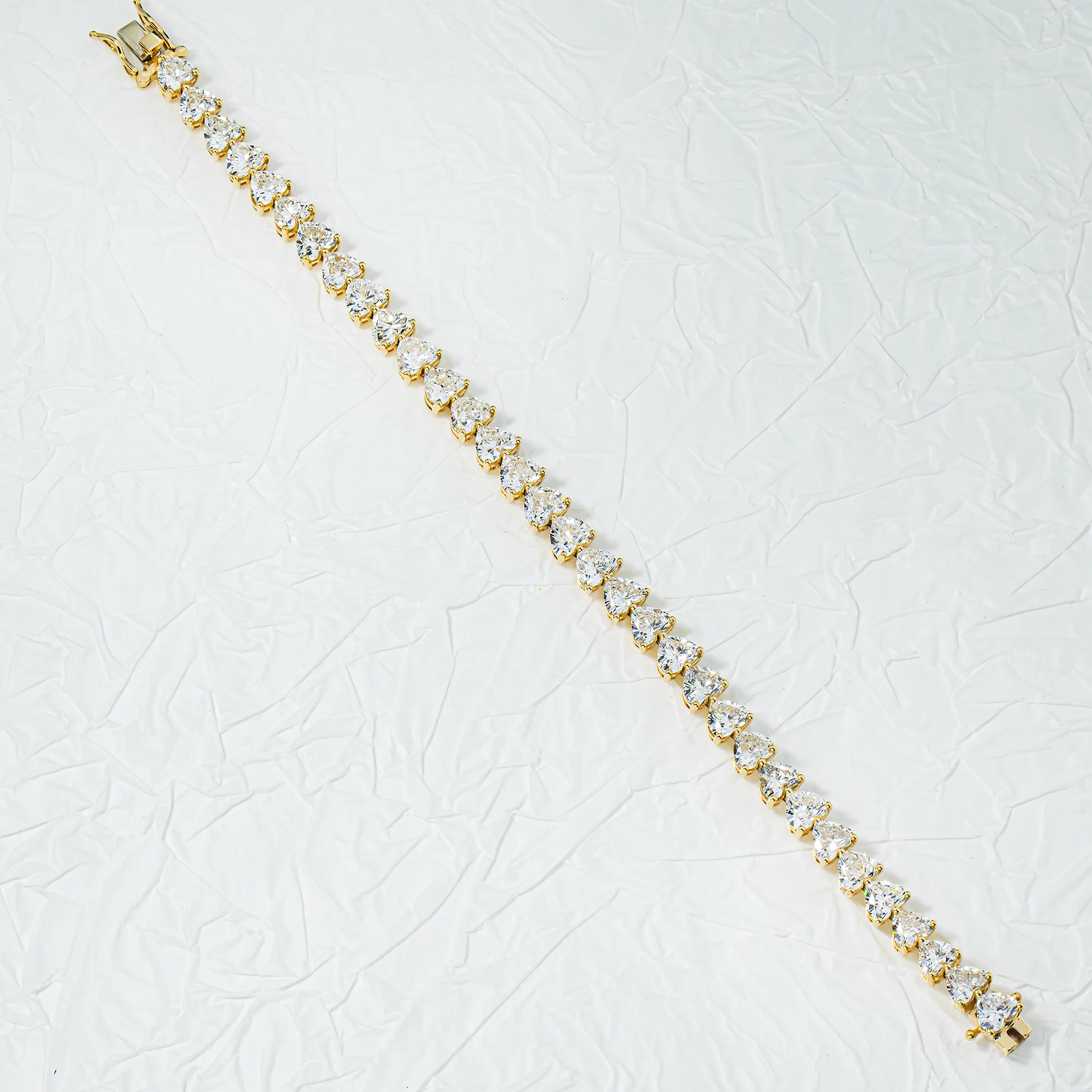 14K Yellow Gold Heart Cut Diamond Tennis Bracelet 17.13ct - Image 3