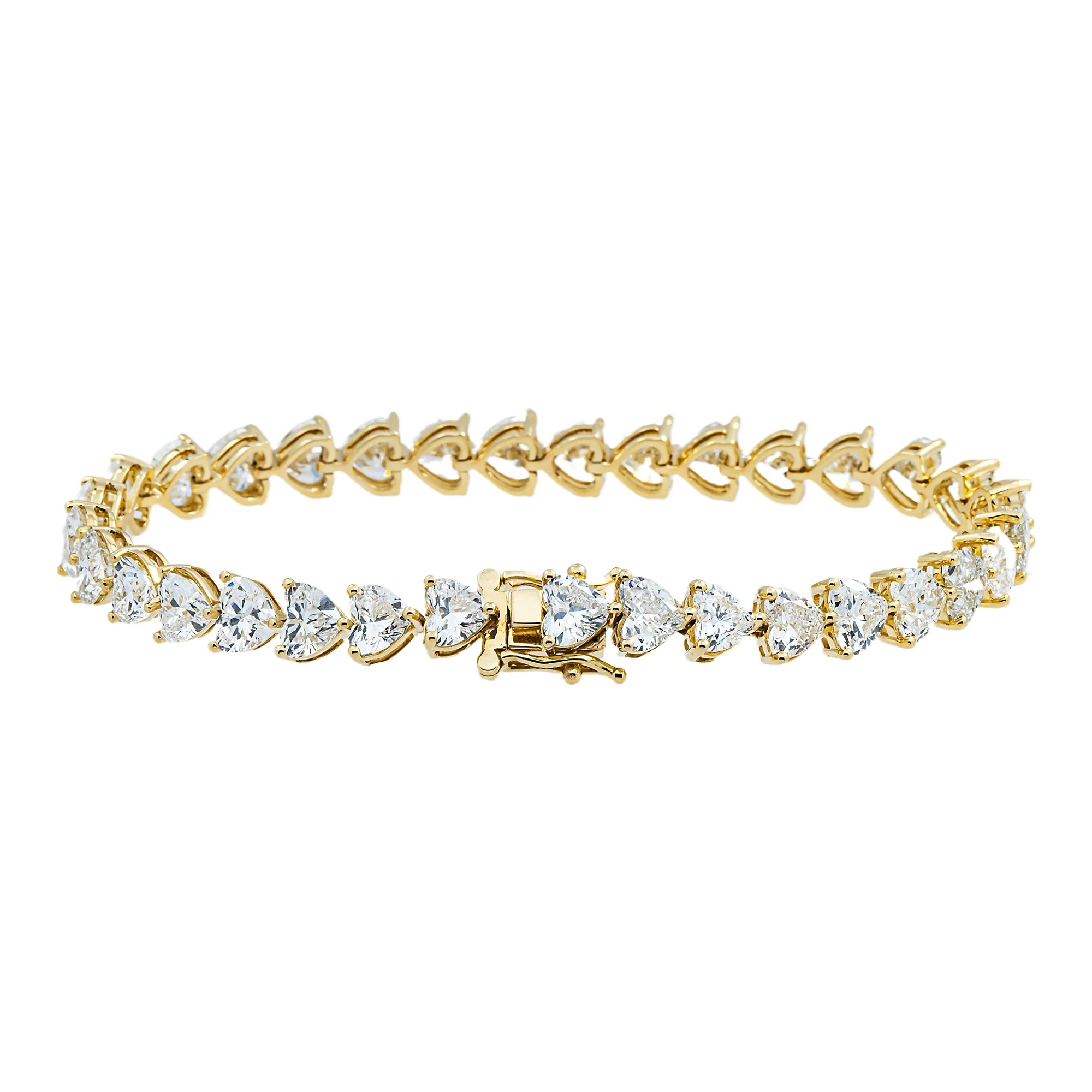 14K Yellow Gold Heart Cut Diamond Tennis Bracelet 17.13ct - Image 4