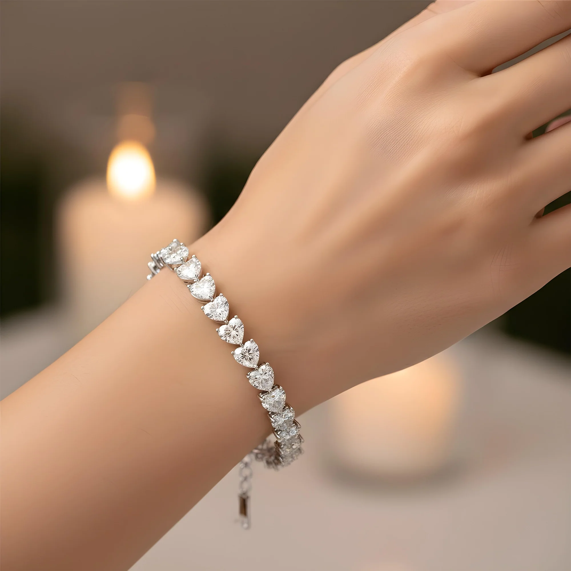14K Yellow Gold Heart Cut Diamond Tennis Bracelet 17.13ct - Image 6