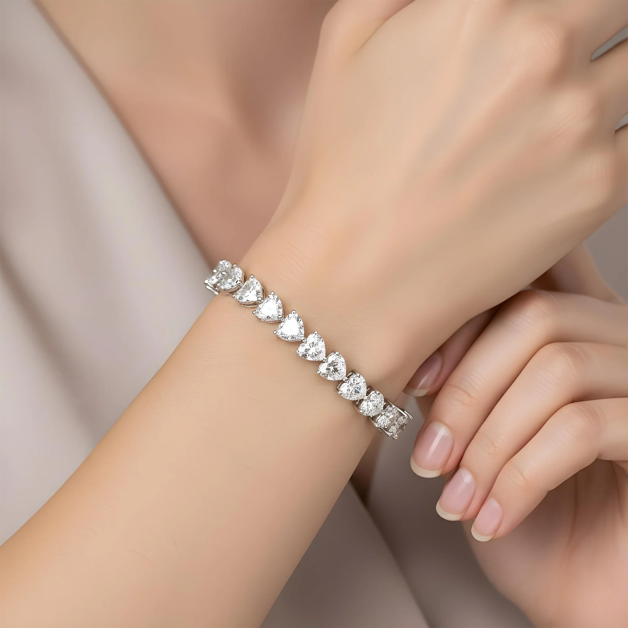 14K Yellow Gold Heart Cut Diamond Tennis Bracelet 17.13ct - Image 7