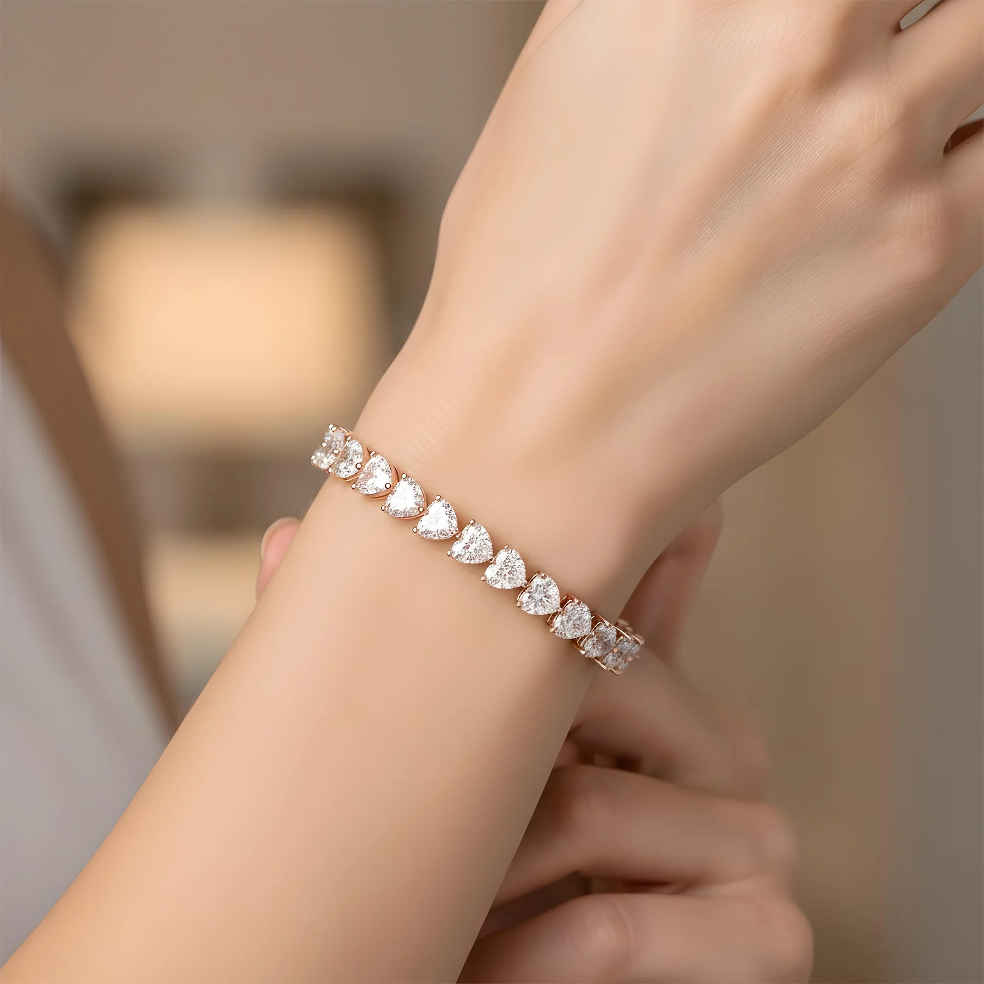 14K Yellow Gold Heart Cut Diamond Tennis Bracelet 17.13ct - Image 9