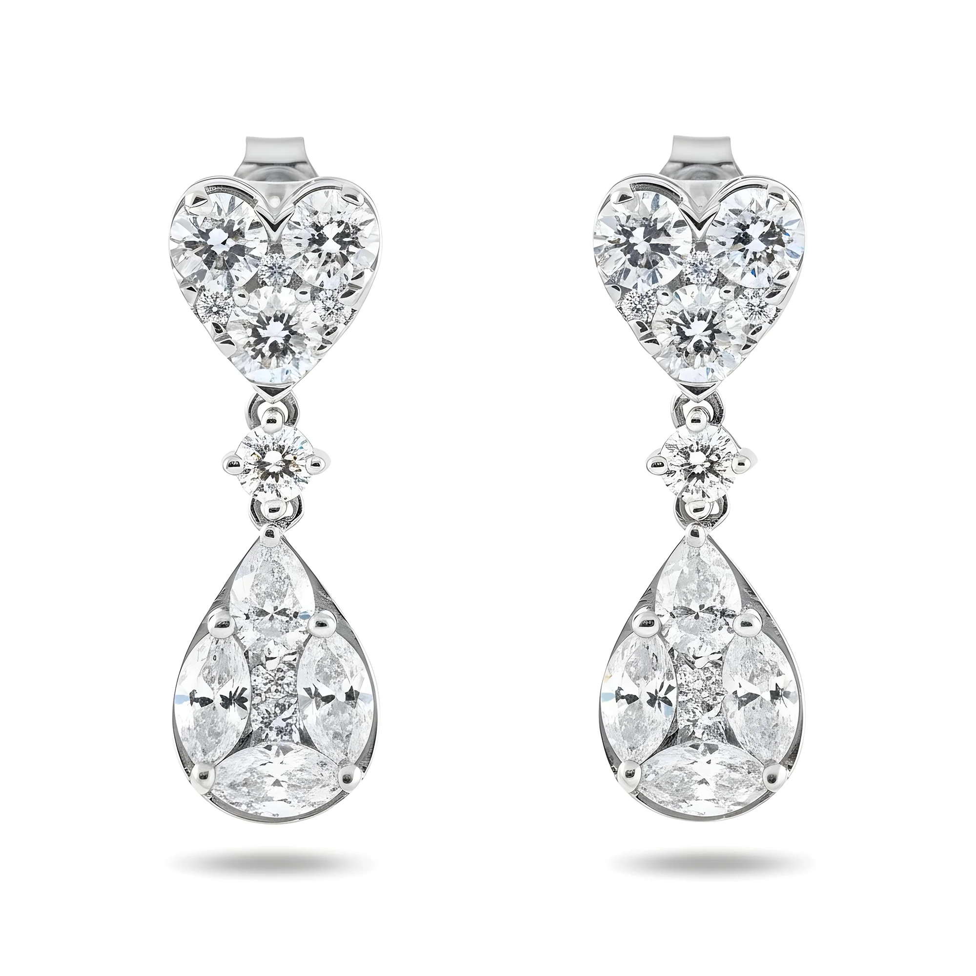 14K Yellow Gold Heart Shaped Tier Drop Earrings 1.62ct - Image 4