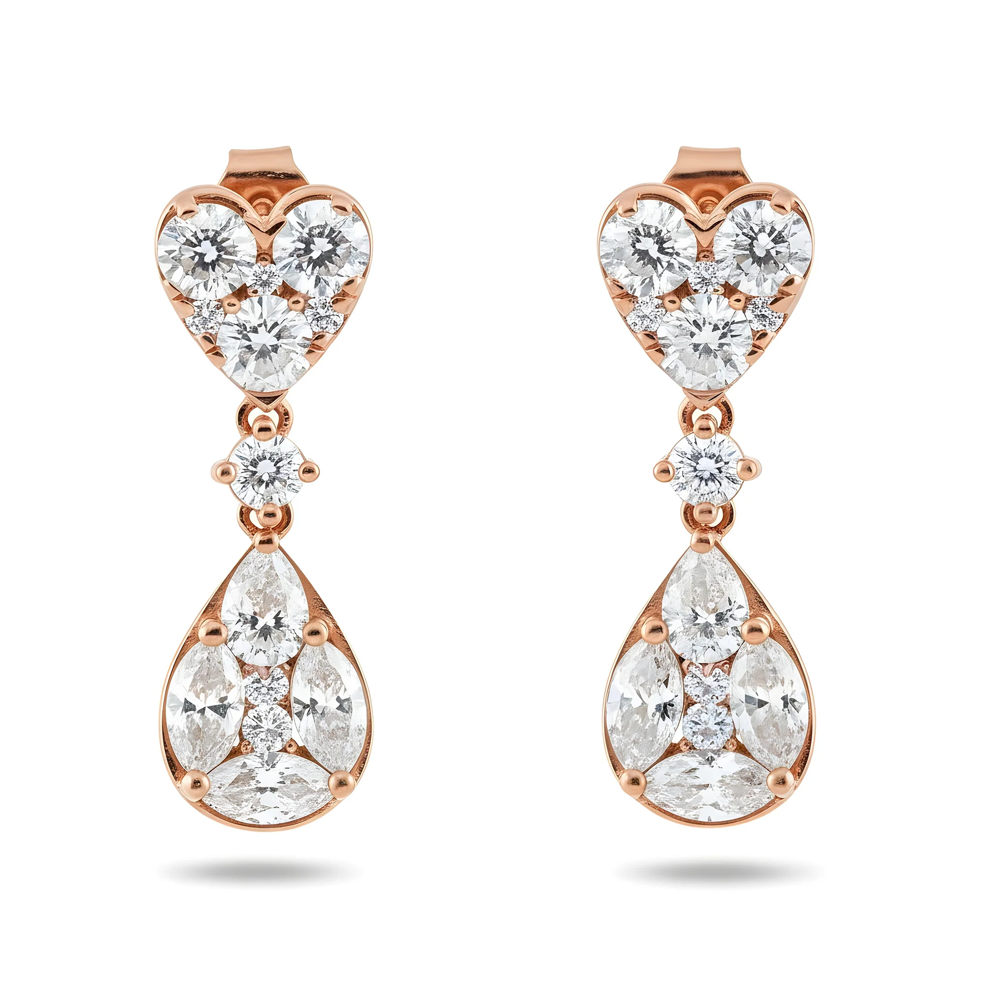 14K Yellow Gold Heart Shaped Tier Drop Earrings 1.62ct - Image 7