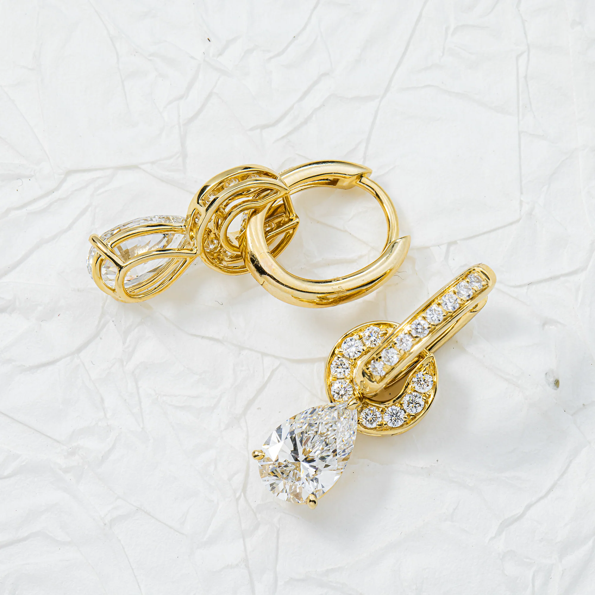 Yellow Gold Pear & Round Diamond Drop Earrings 3.75ctw - Image 3