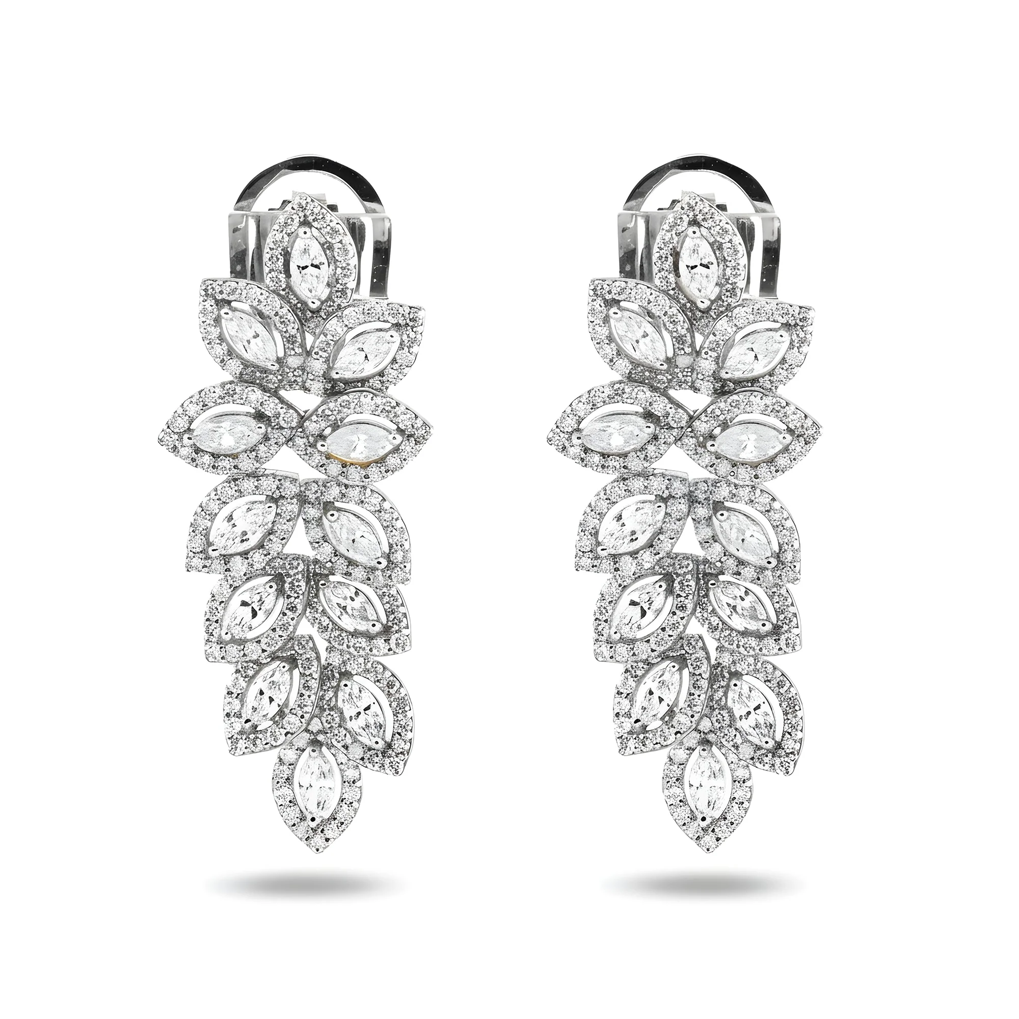 14K Yellow Gold Marquise Cut Diamond Petal Vine Drop Earrings 3.9ctw - Image 4