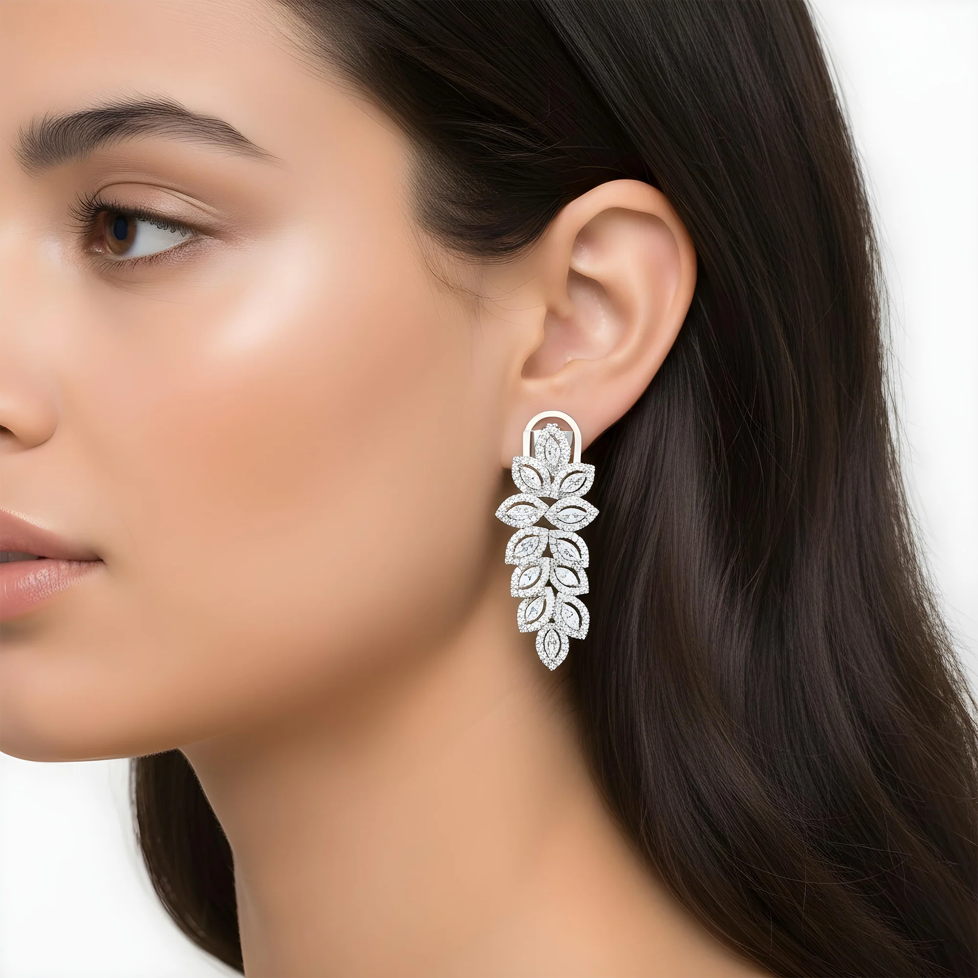 14K Yellow Gold Marquise Cut Diamond Petal Vine Drop Earrings 3.9ctw - Image 5