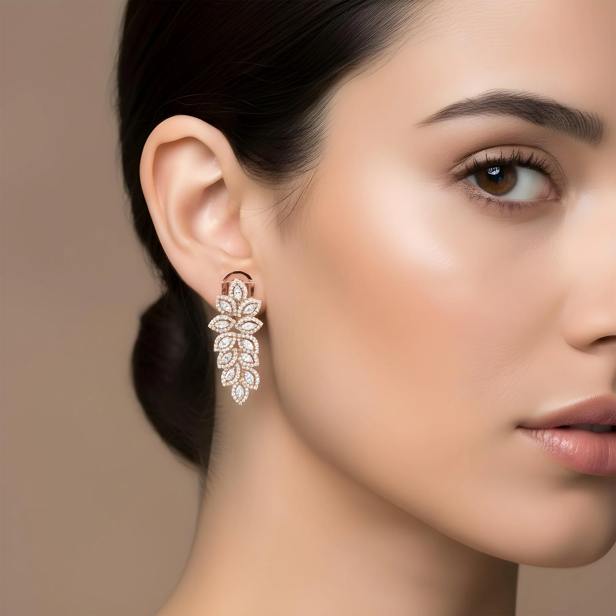 14K Yellow Gold Marquise Cut Diamond Petal Vine Drop Earrings 3.9ctw - Image 8