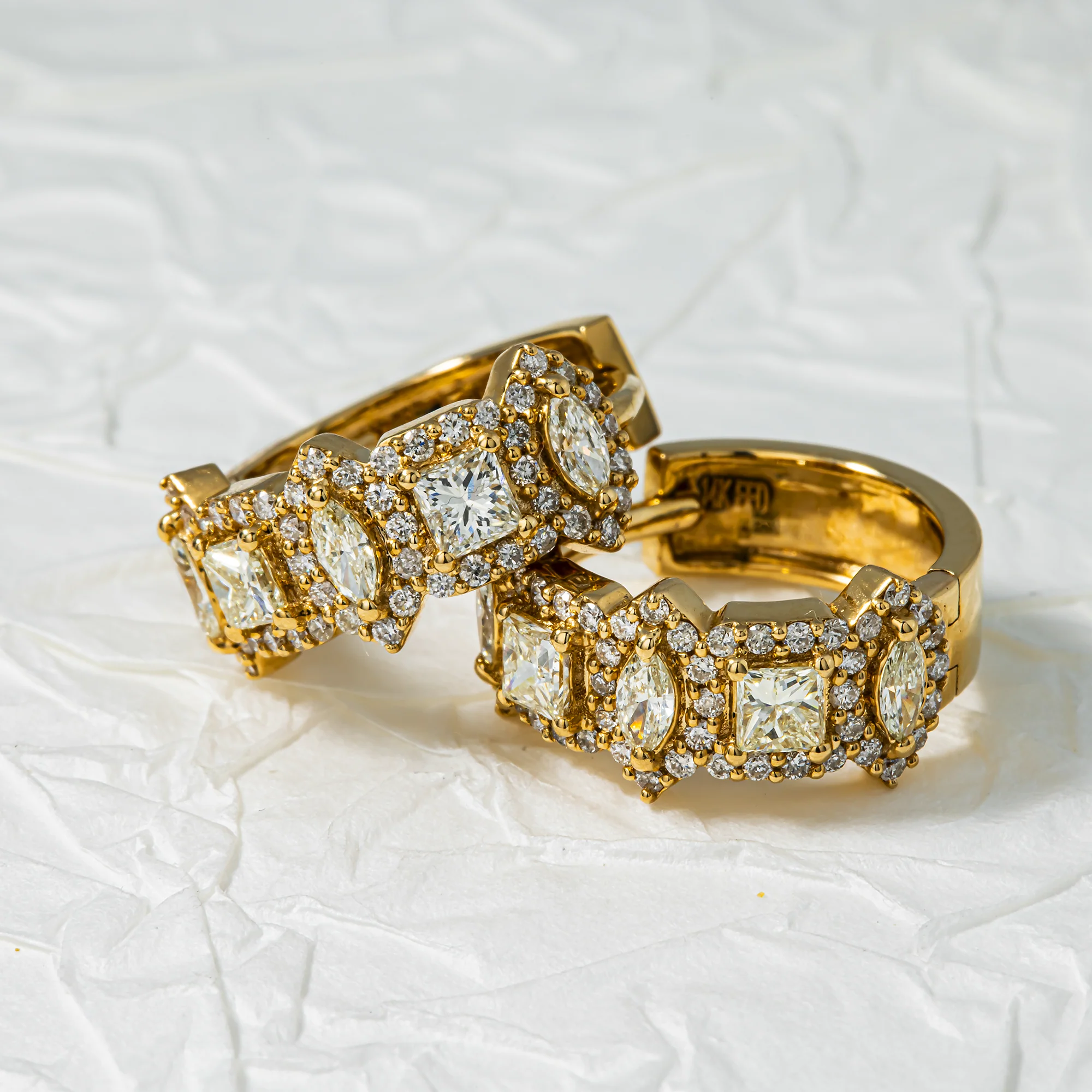 14K Yellow Gold Multi Cut Diamond Hoop Earrings 1.39ctw - Image 3