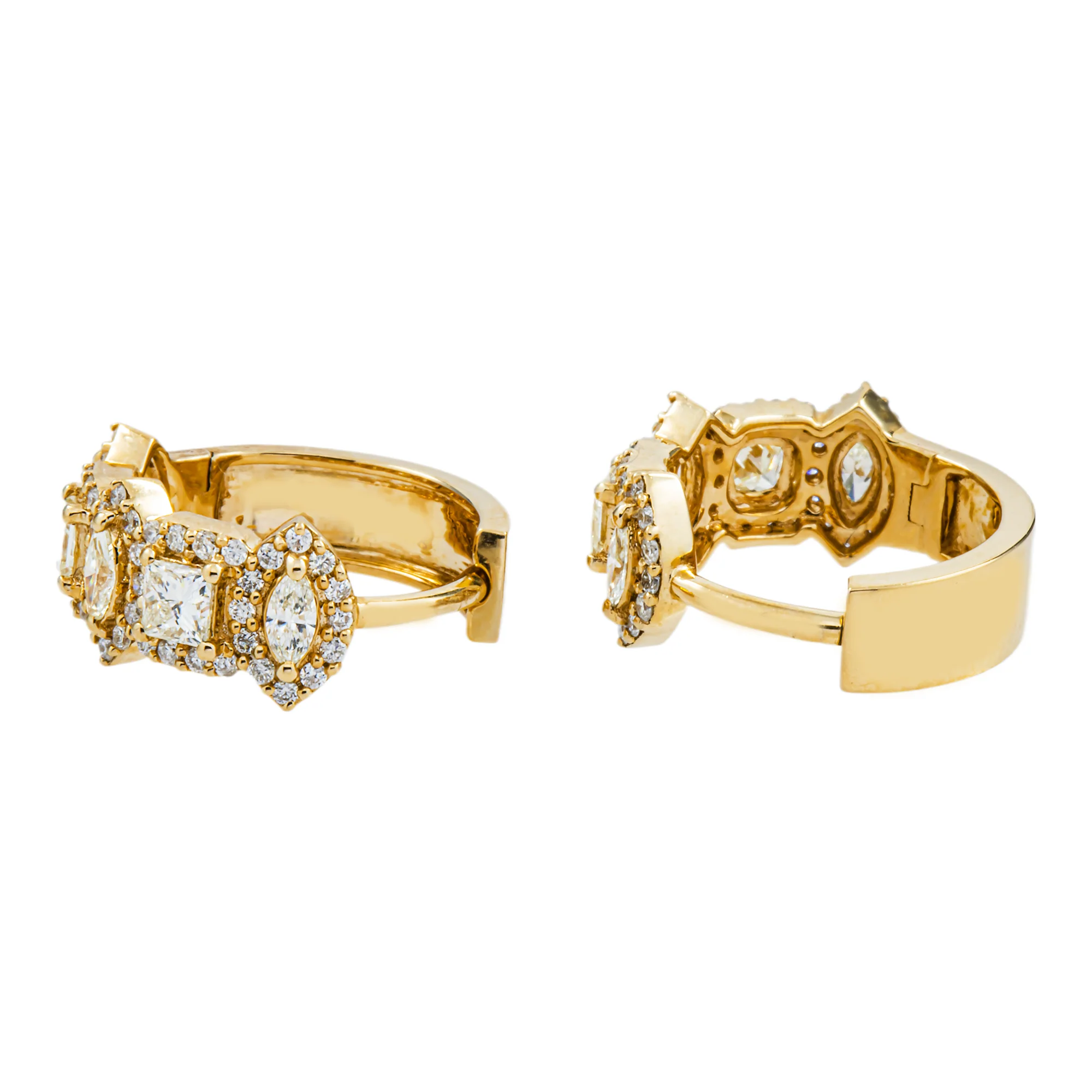 14K Yellow Gold Multi Cut Diamond Hoop Earrings 1.39ctw - Image 4