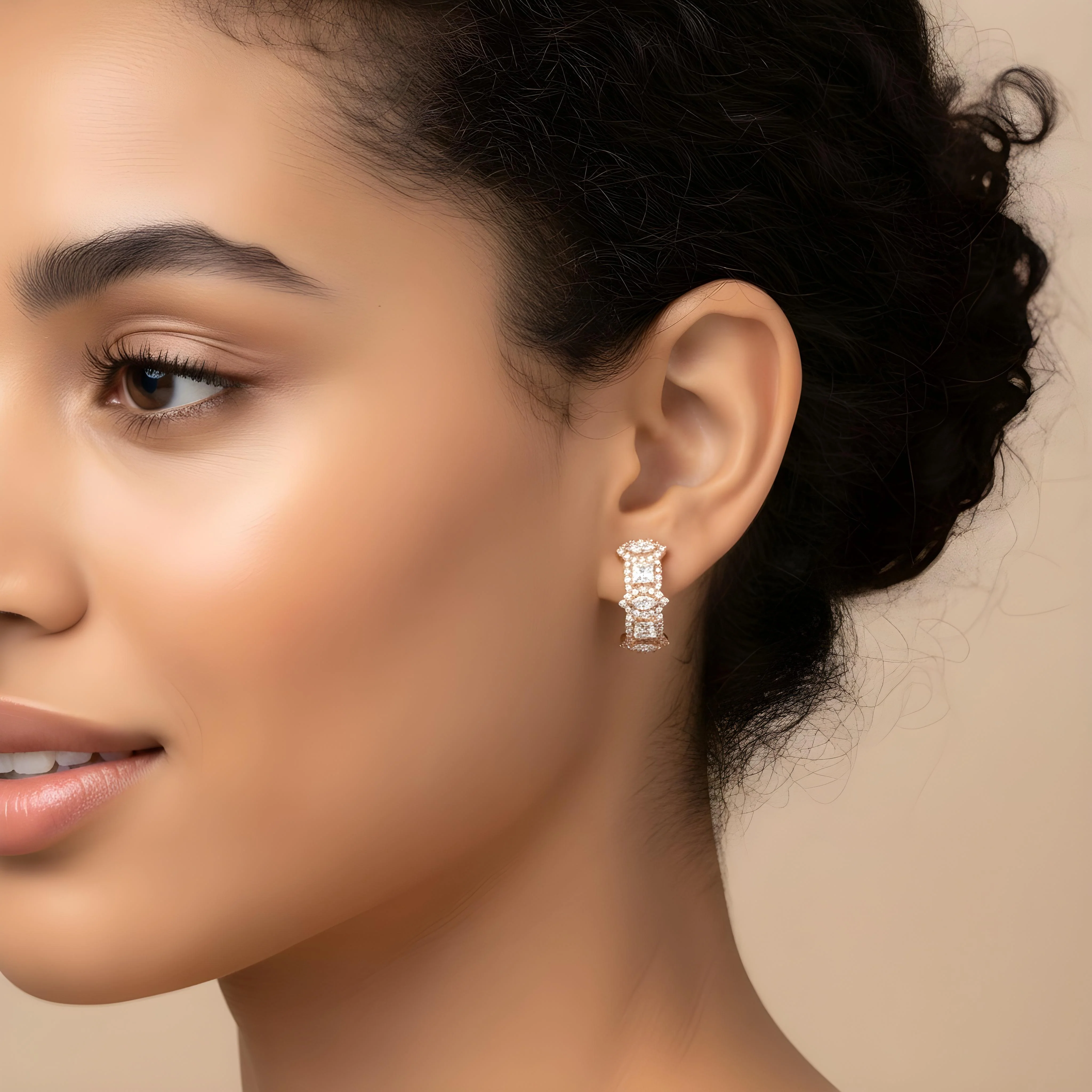 14K Yellow Gold Multi Cut Diamond Hoop Earrings 1.39ctw - Image 9