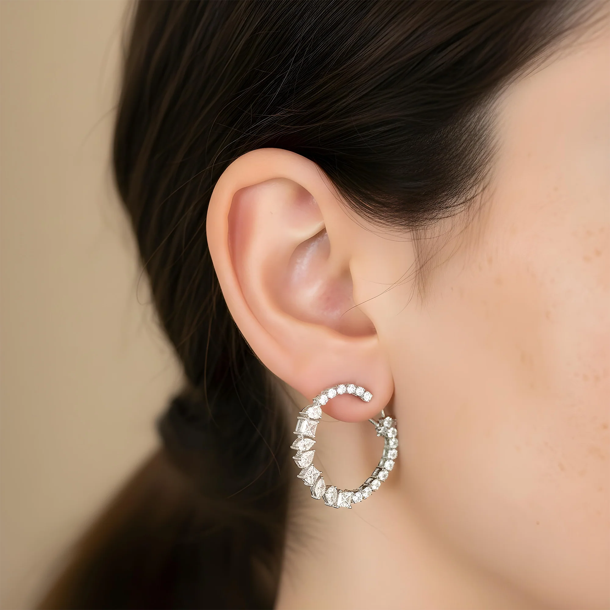14K Yellow Gold Multi Cut Diamond Hoop Earrings 2.24ctw - Image 5