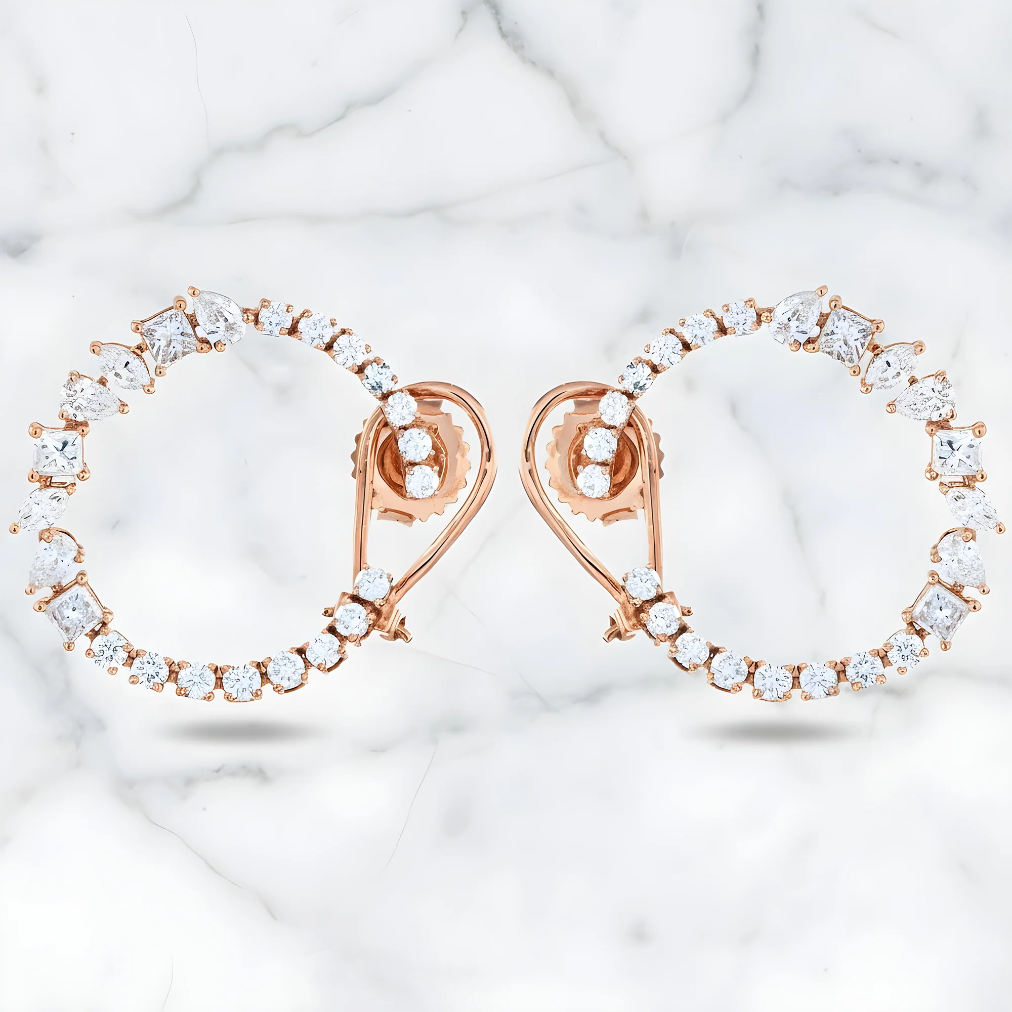 14K Yellow Gold Multi Cut Diamond Hoop Earrings 2.24ctw - Image 7