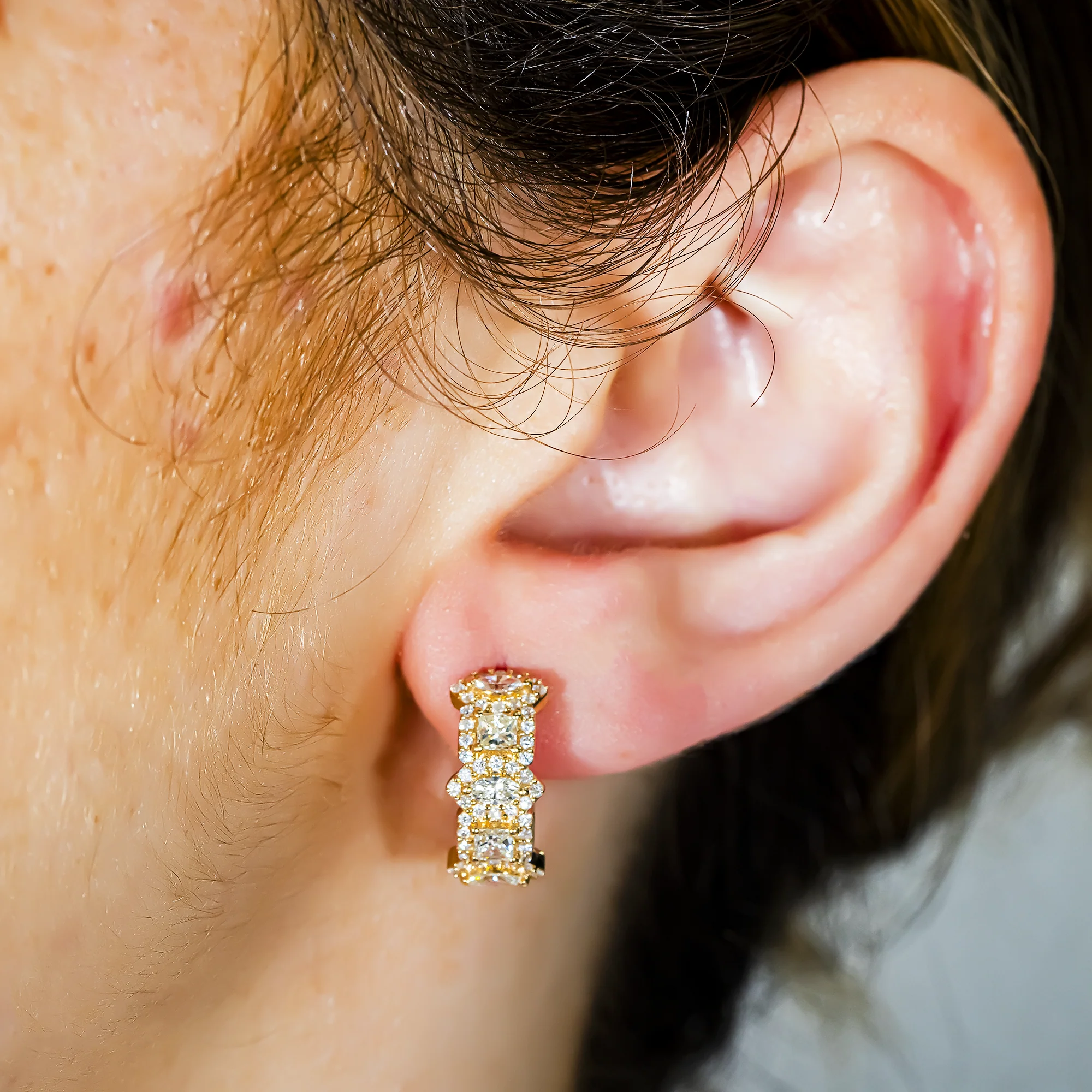 14K Yellow Gold Multi Shape Diamond Hoop Earrings 1.39ctw - Image 2