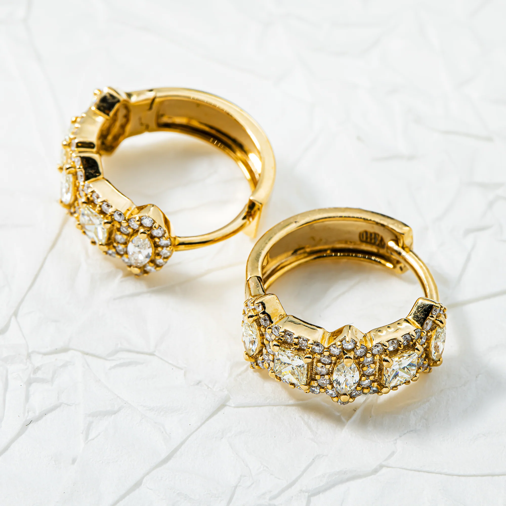 14K Yellow Gold Multi Shape Diamond Hoop Earrings 1.39ctw - Image 3
