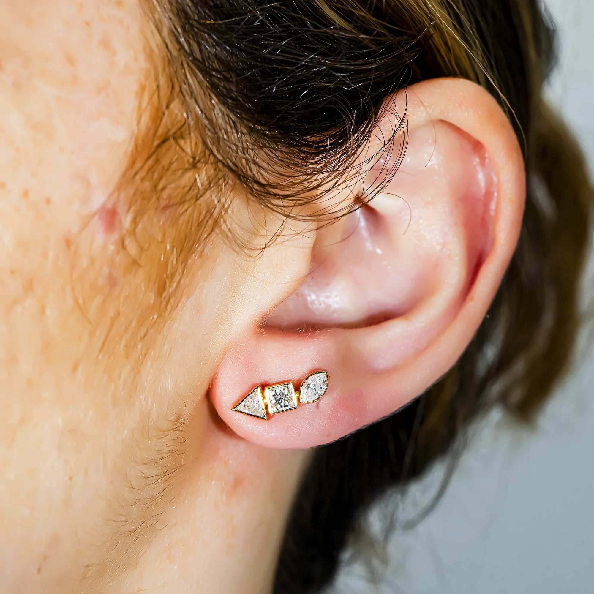 14K Yellow Gold Multi Shape Diamond Stud Earrings 1.02ctw - Image 2