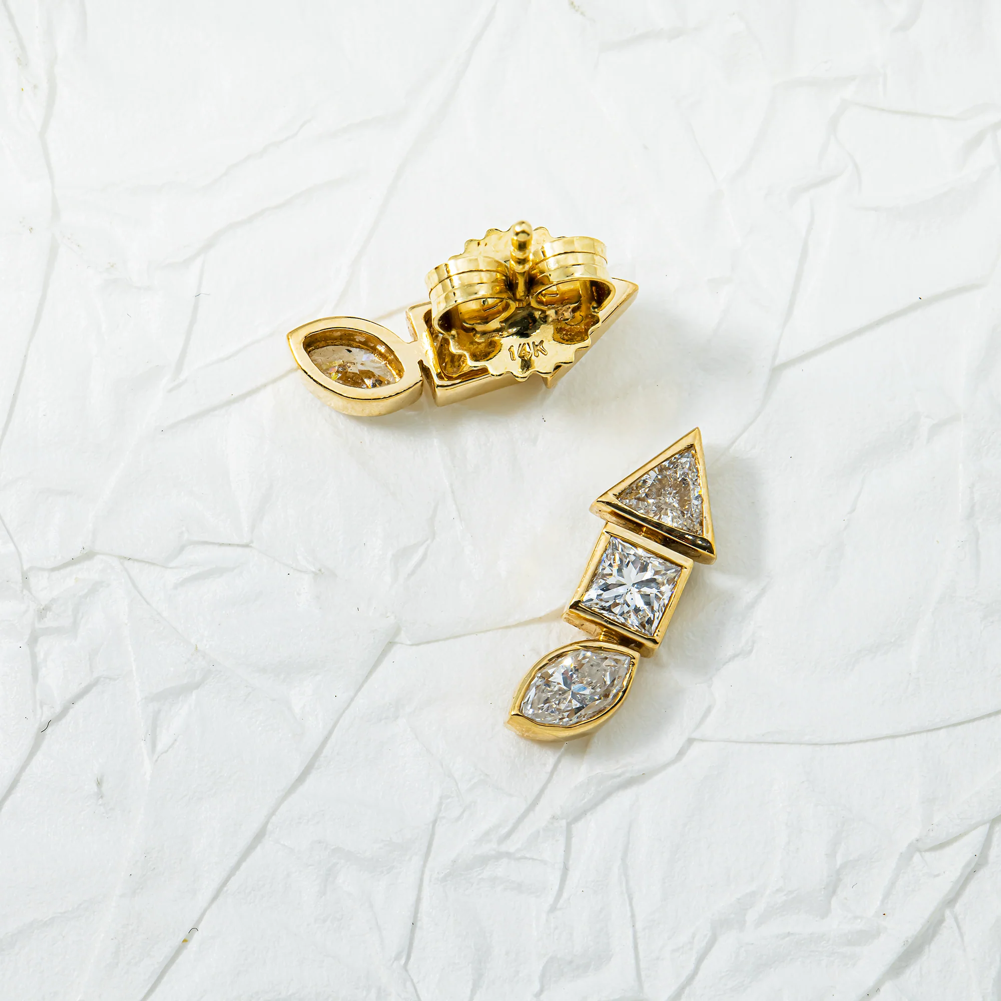 14K Yellow Gold Multi Shape Diamond Stud Earrings 1.02ctw - Image 3