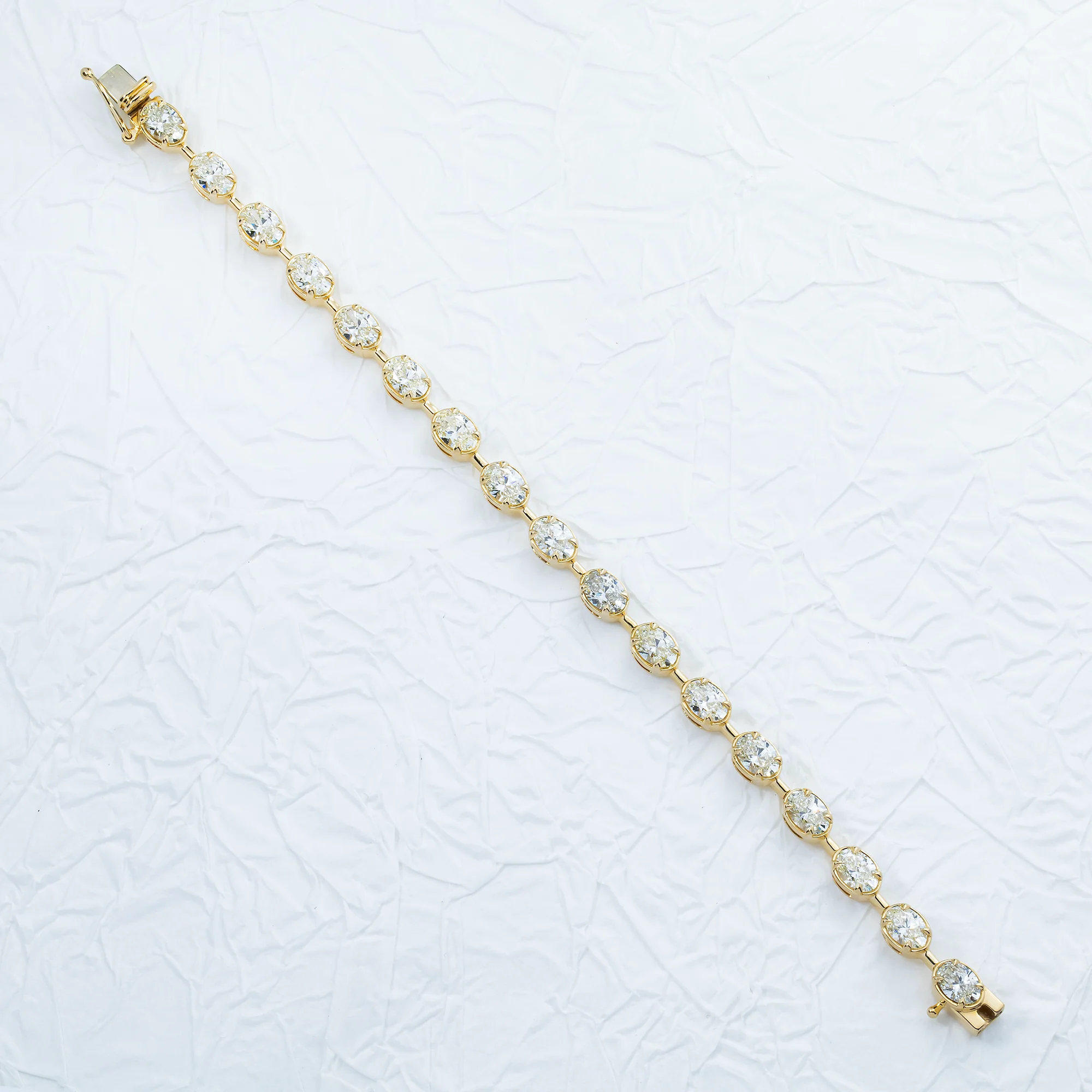 14K Yellow Gold Bezel Set Oval Cut Diamond Satellite Bracelet 9.04ct - Image 3